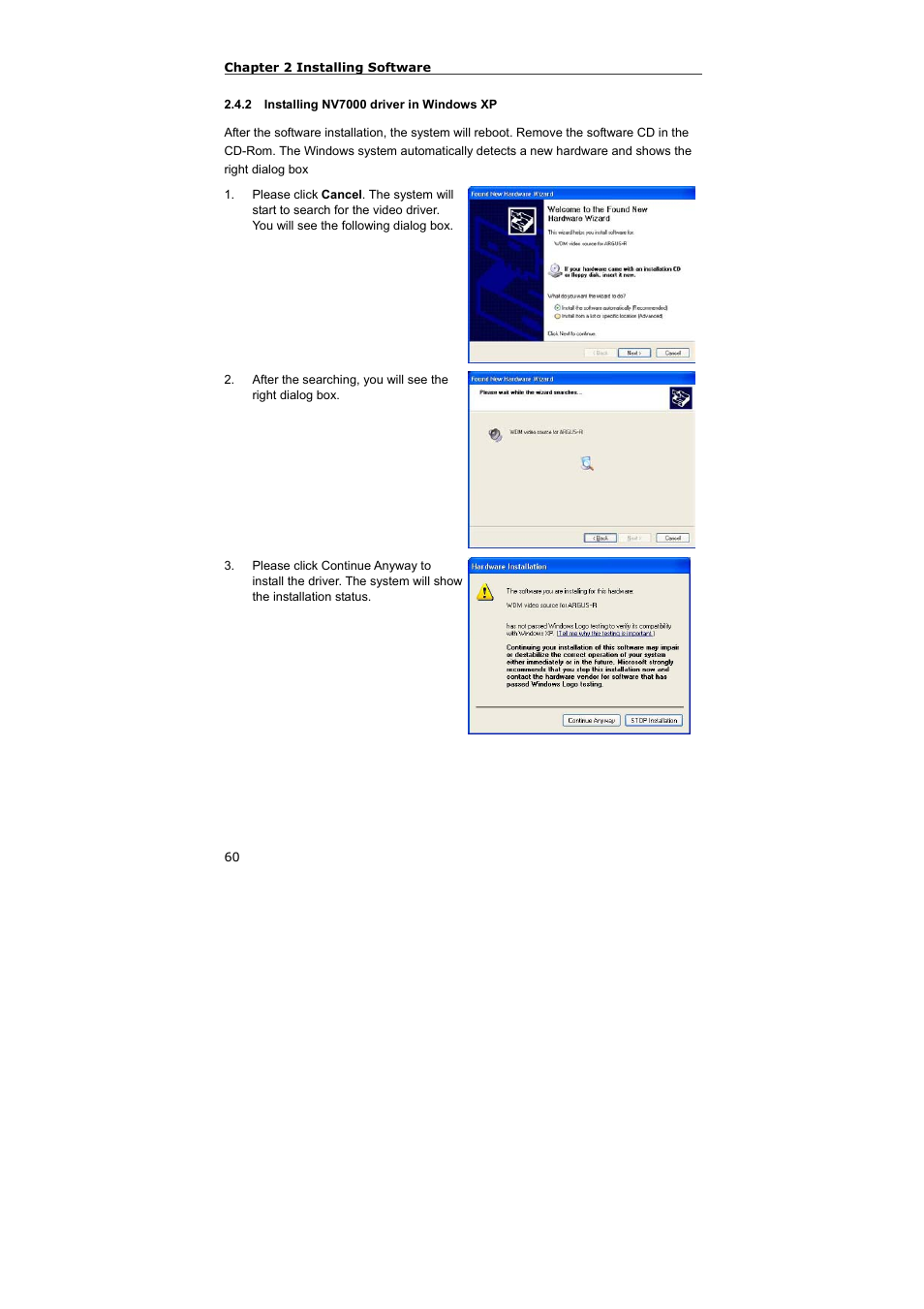 2 installing nv7000 driver in windows xp | AVerMedia Technologies NV 5000 User Manual | Page 59 / 169