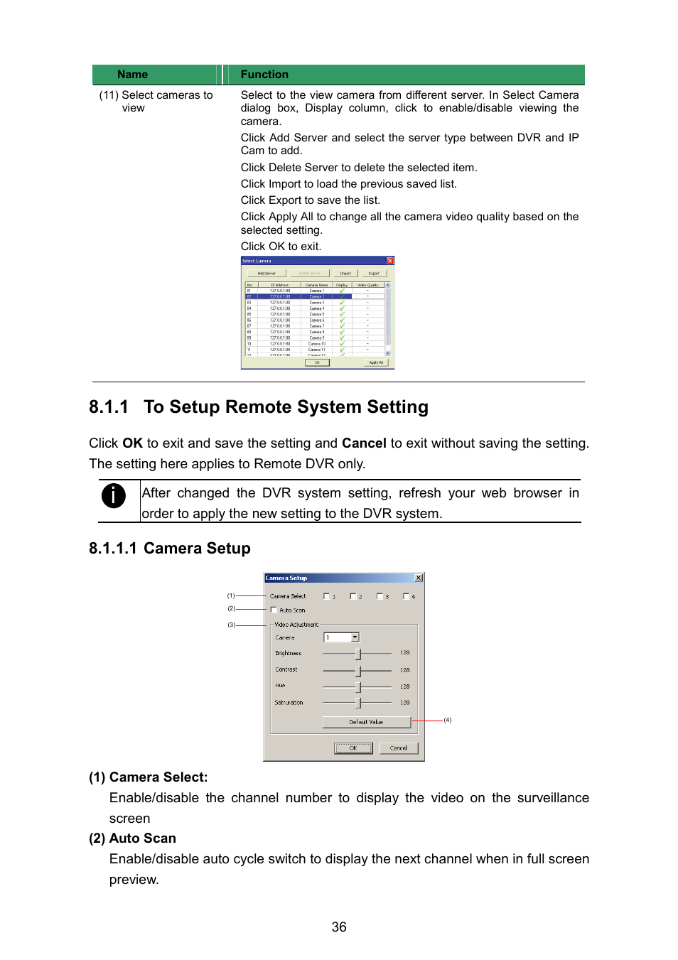 1 to setup remote system setting, 1 camera setup | AVerMedia Technologies EB1304 NET User Manual | Page 42 / 56