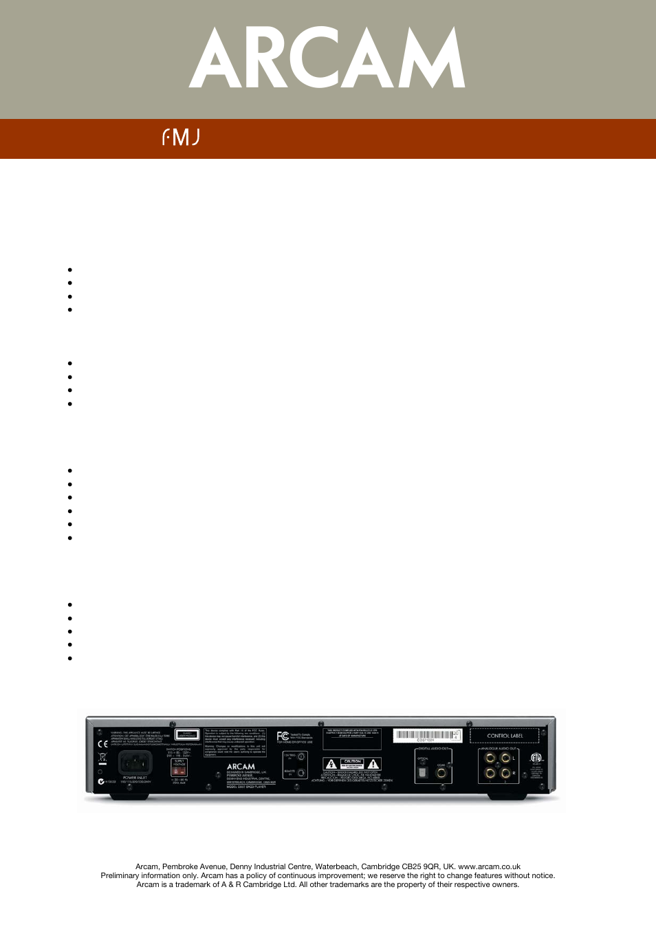 Cd37 cd/sacd player | Arcam CD37 User Manual | Page 2 / 2