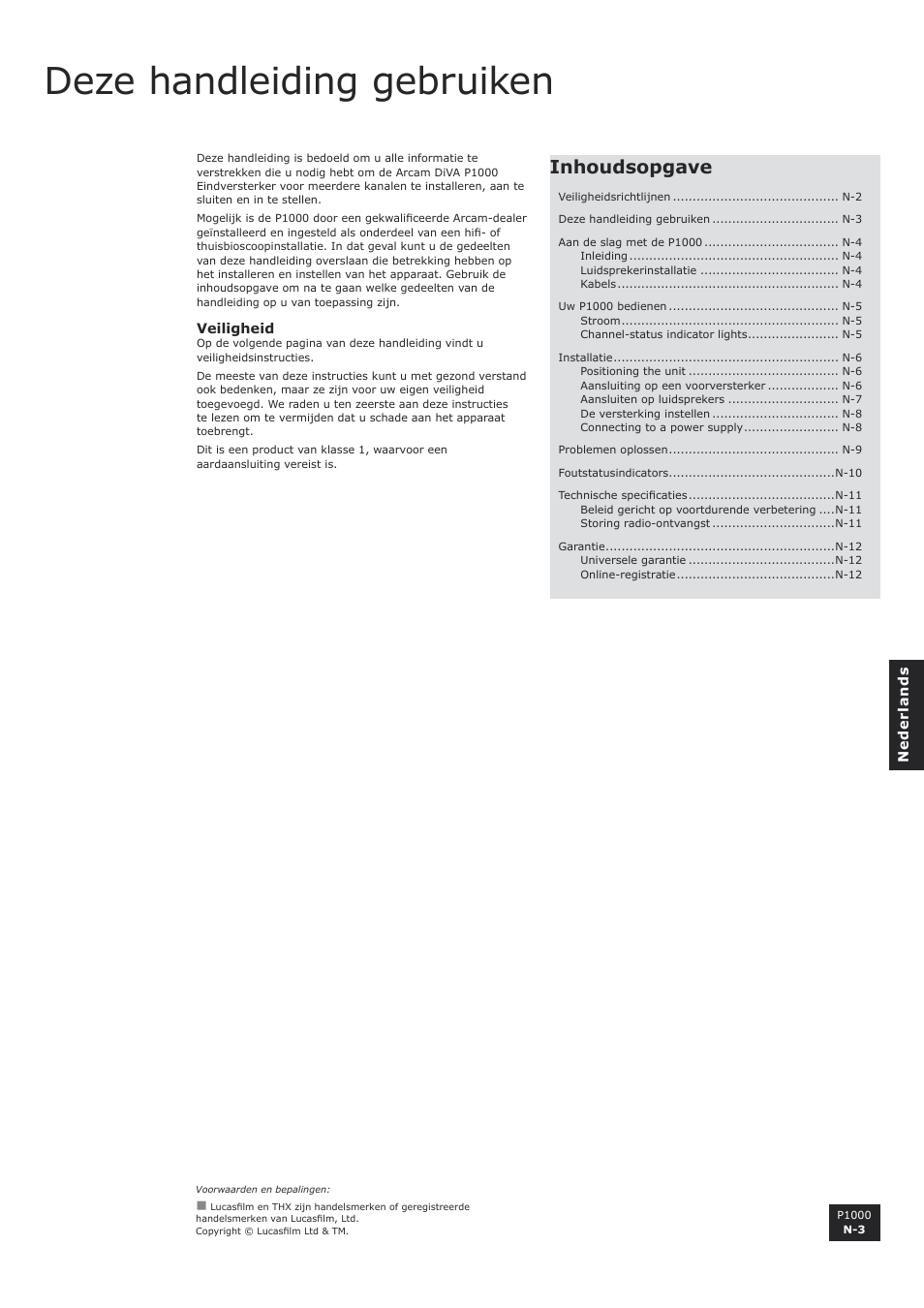 Deze handleiding gebruiken, Inhoudsopgave | Arcam P1000 User Manual | Page 39 / 60