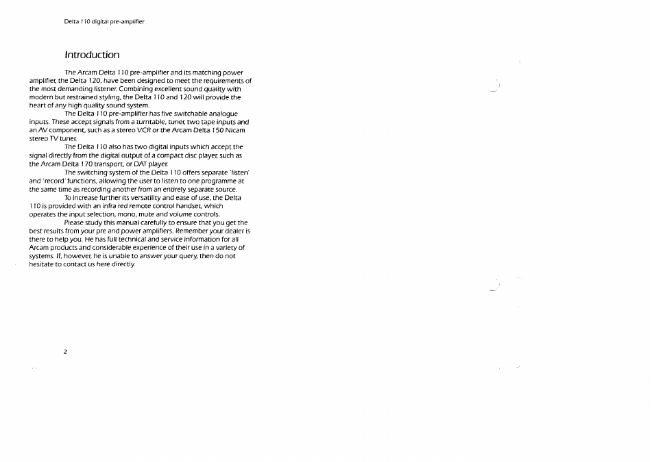 Introduction | Arcam Digital Pre -Amplifier Delta 110 User Manual | Page 2 / 16