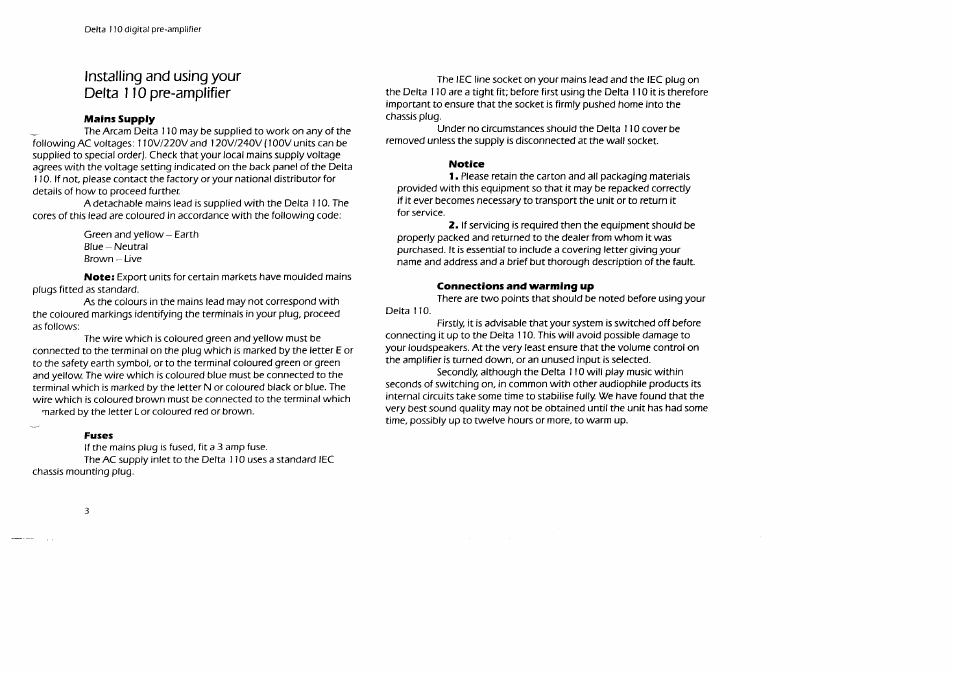Installing and using your delta 110 pre-amplifier | Arcam Digital Pre -Amplifier Delta 110 User Manual | Page 3 / 16