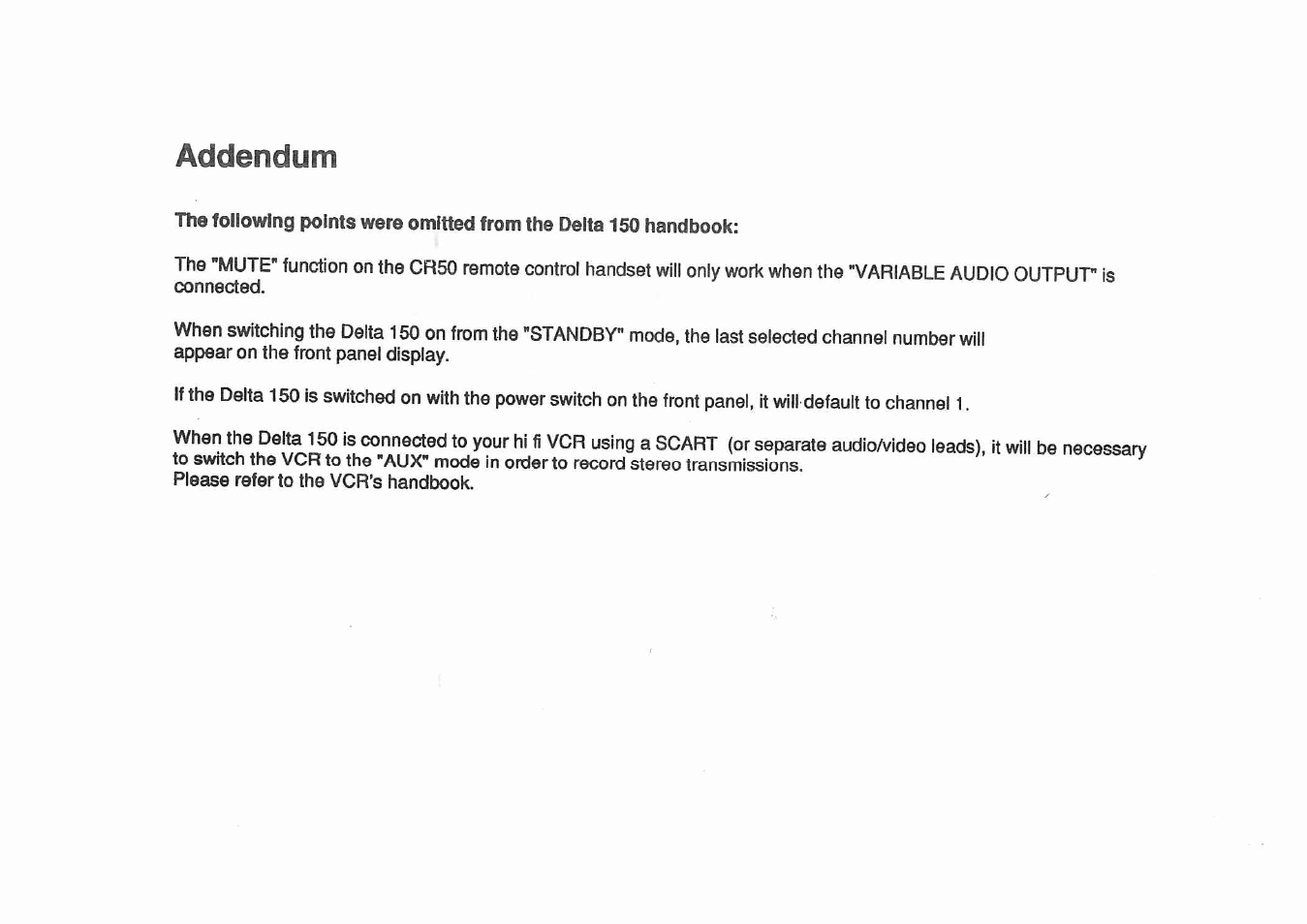 Addendum | Arcam Delta 150 NICAM User Manual | Page 2 / 18