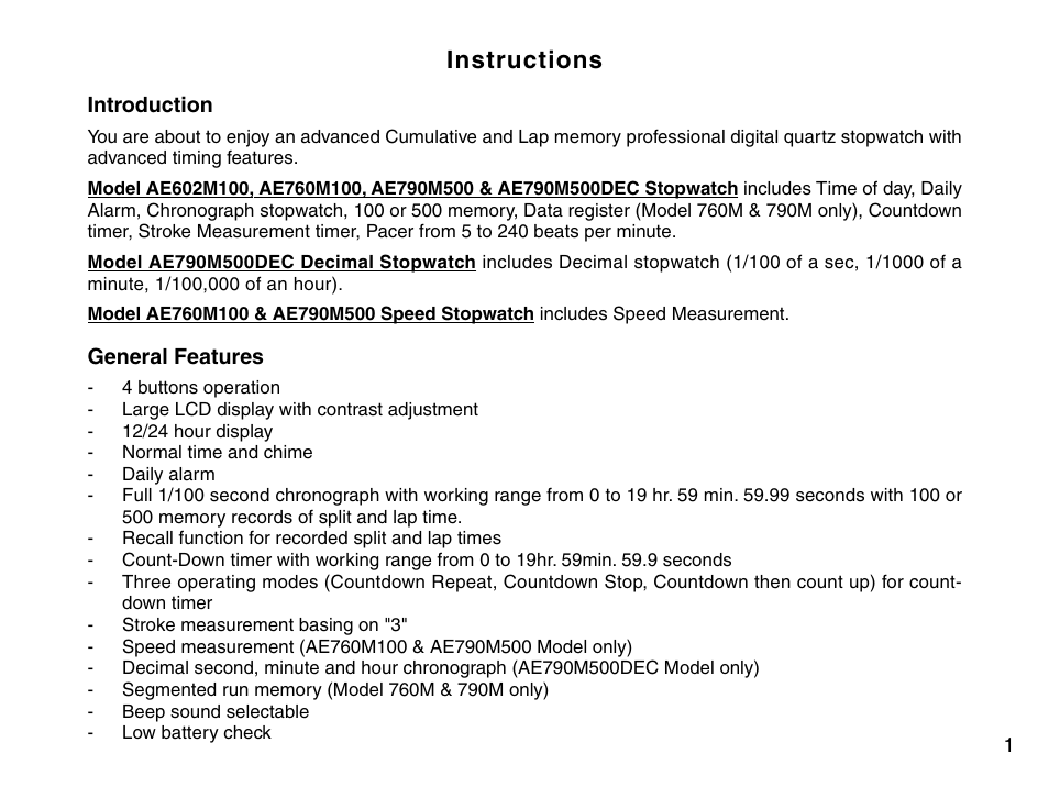 Instructions | Accusplit AE760M100 User Manual | Page 3 / 20