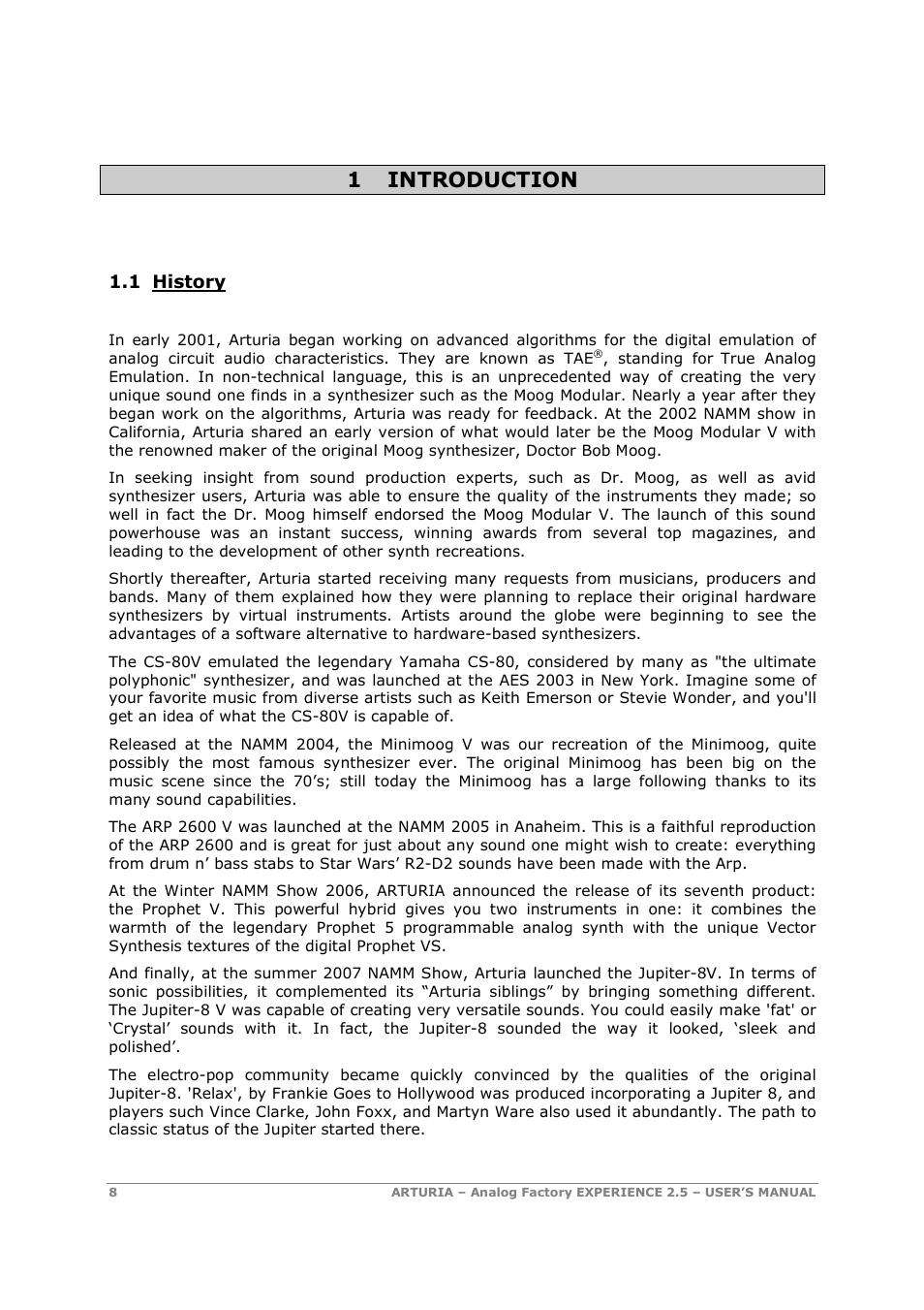 1 introduction | Arturia 2.5 User Manual | Page 8 / 60