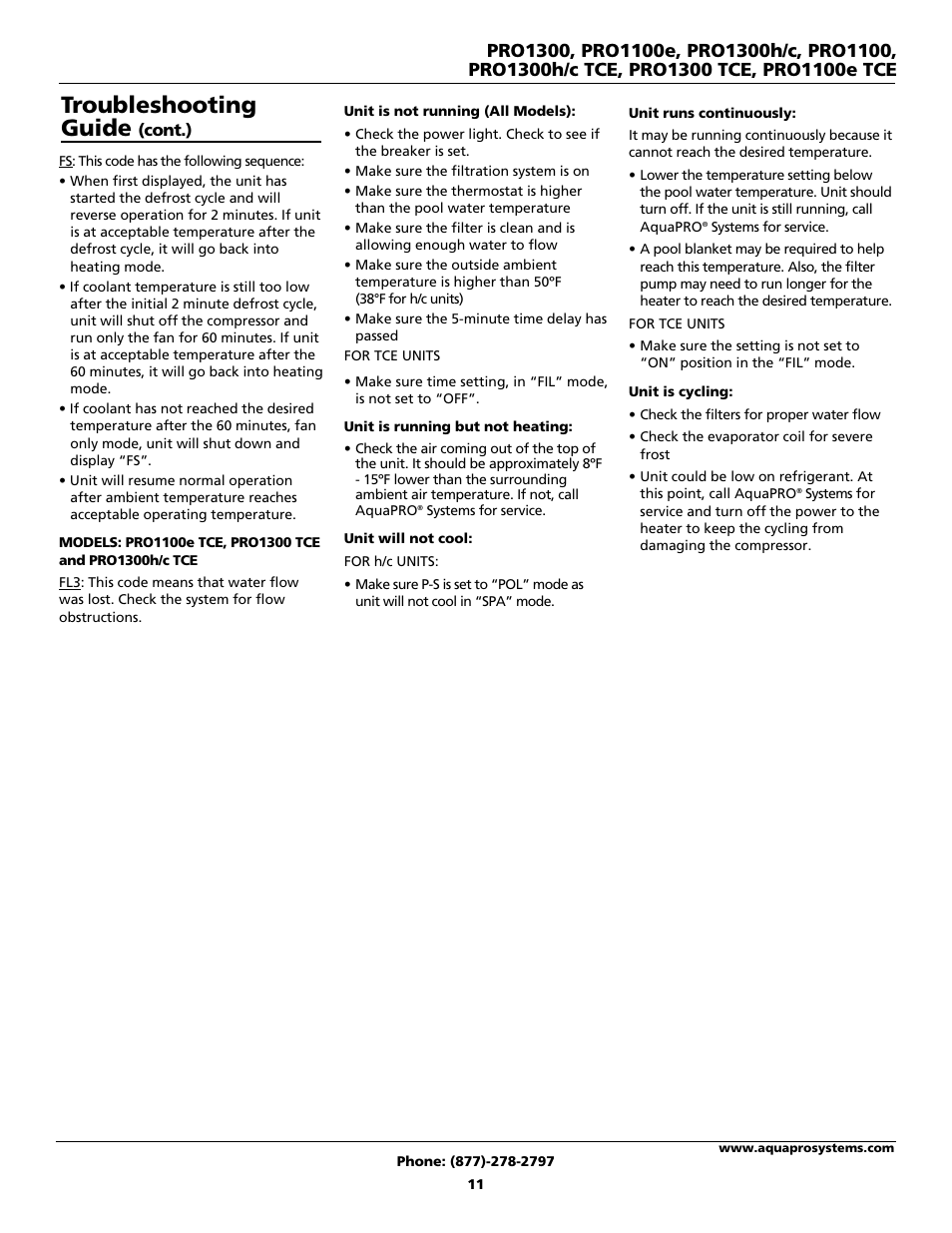 Troubleshooting guide | AquaPRO PRO1300 User Manual | Page 13 / 28