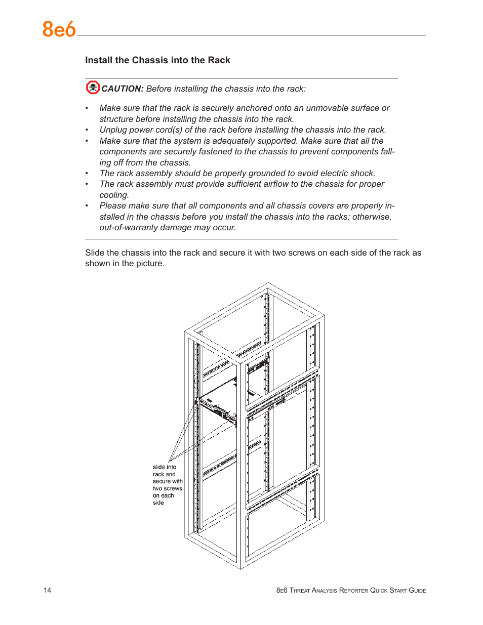 Install the chassis into the rack | 8e6 Technologies TAR MSA-004-004 User Manual | Page 18 / 59