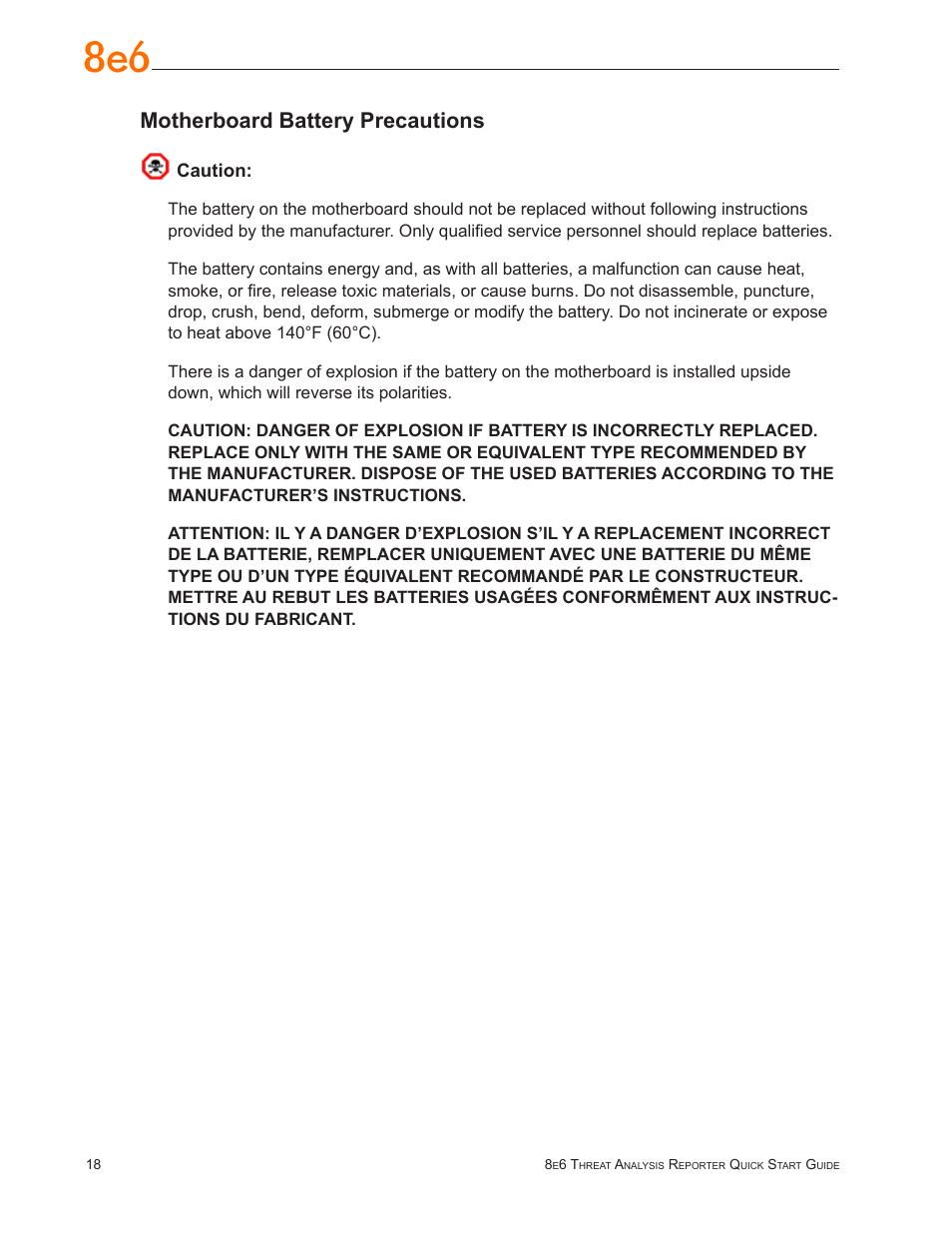 Motherboard battery precautions | 8e6 Technologies TAR MSA-004-004 User Manual | Page 22 / 59