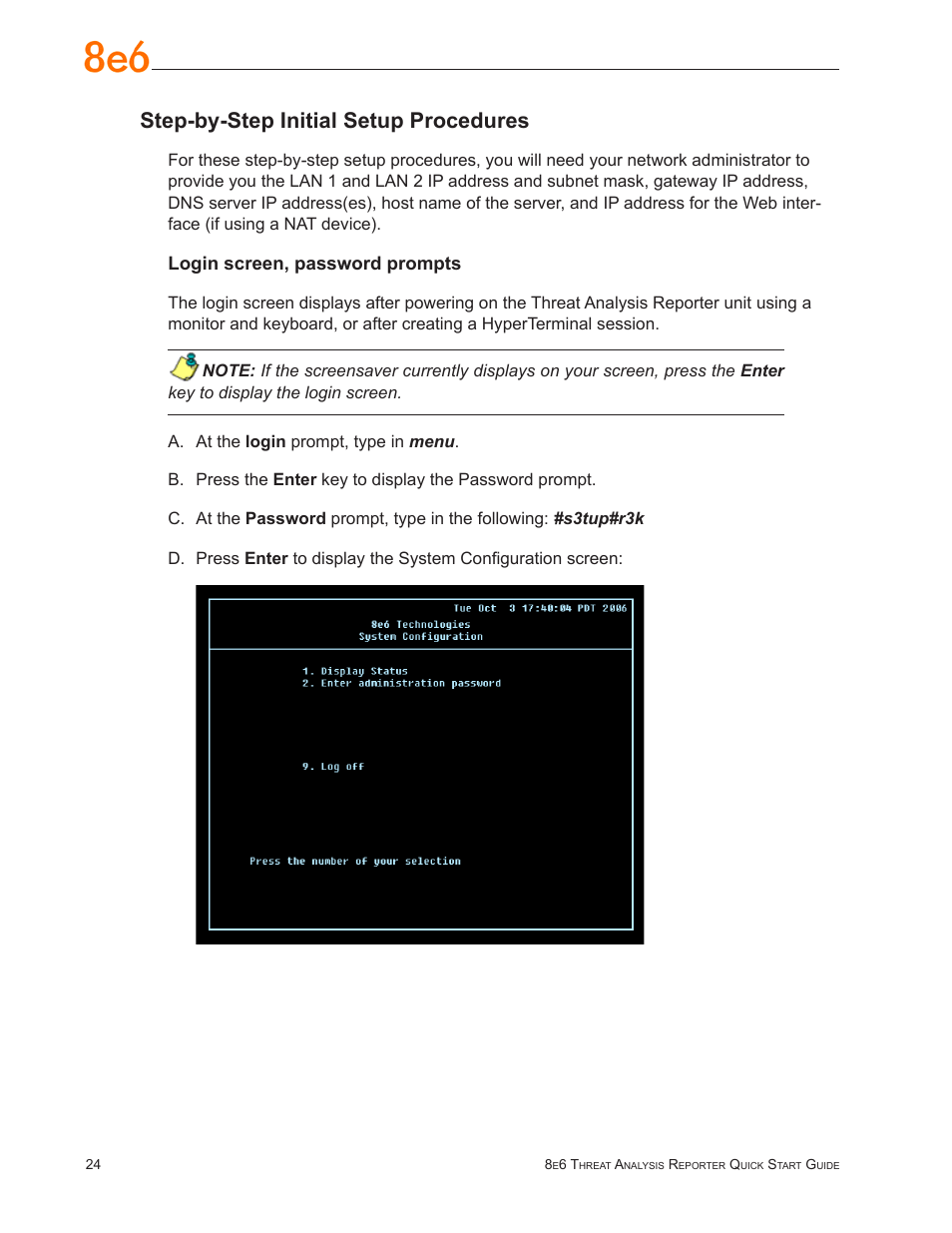 Step-by-step initial setup procedures | 8e6 Technologies TAR MSA-004-004 User Manual | Page 28 / 59