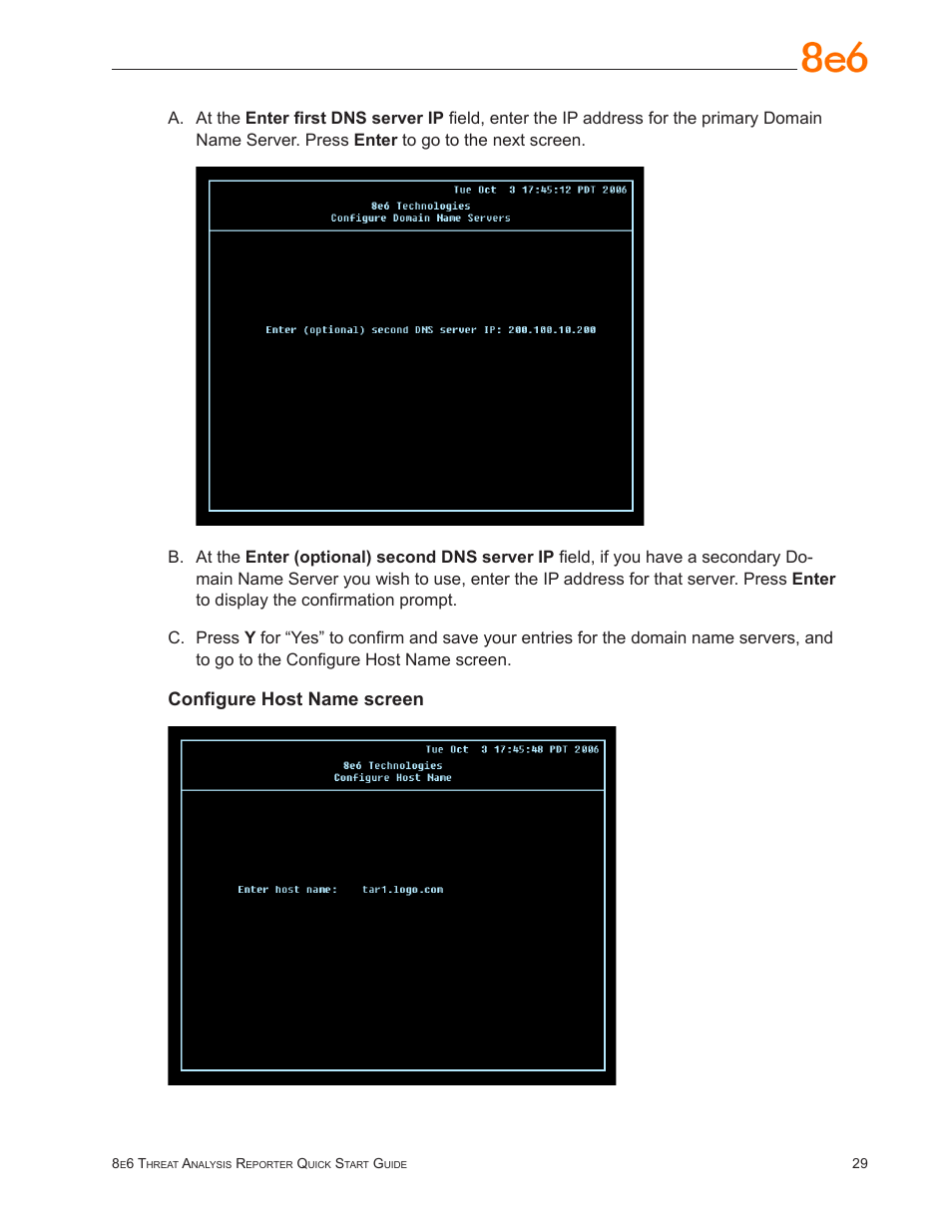 Configure host name screen | 8e6 Technologies TAR MSA-004-004 User Manual | Page 33 / 59