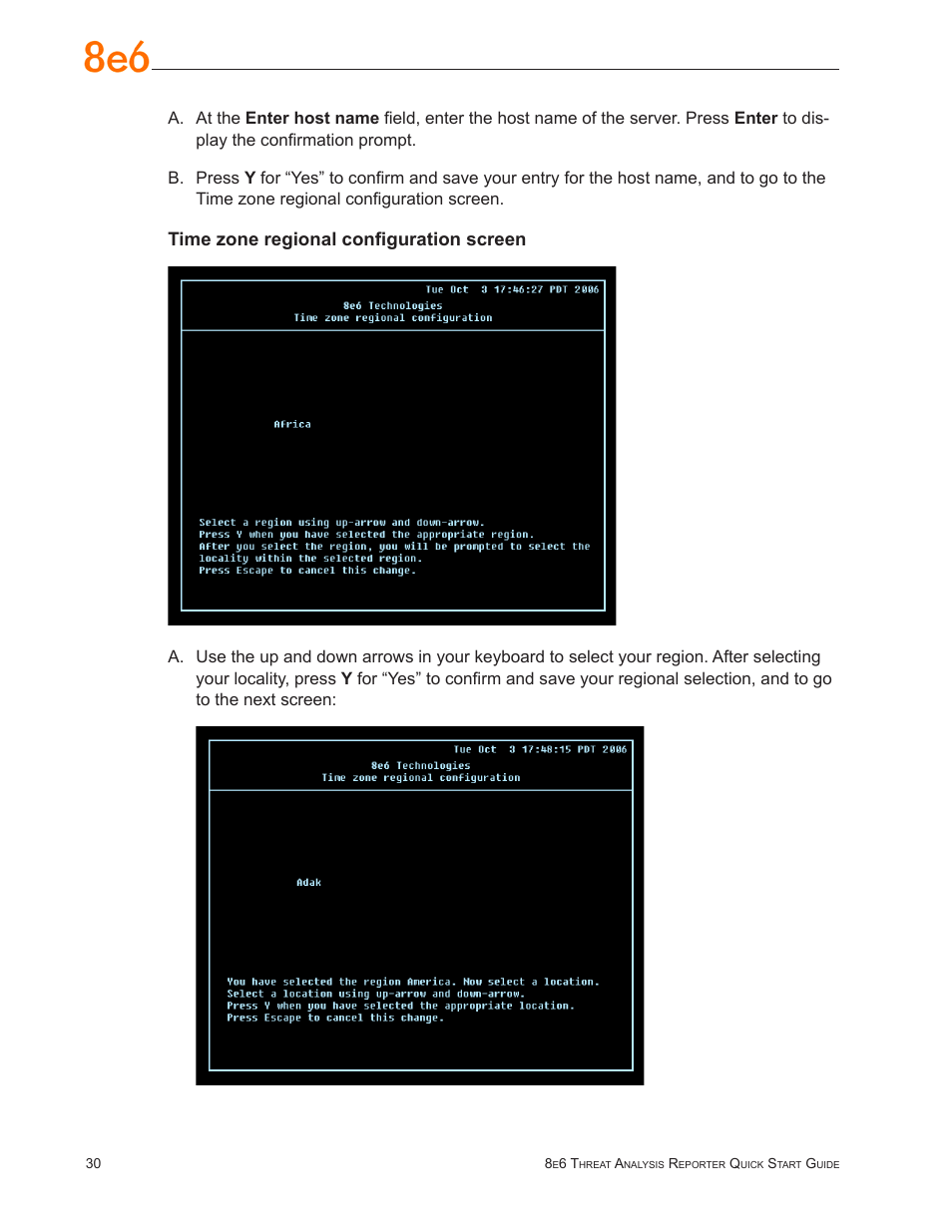 Time zone regional configuration screen | 8e6 Technologies TAR MSA-004-004 User Manual | Page 34 / 59