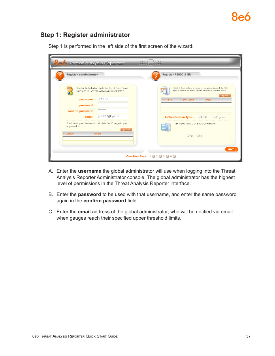 Step 1: register administrator | 8e6 Technologies TAR MSA-004-004 User Manual | Page 41 / 59