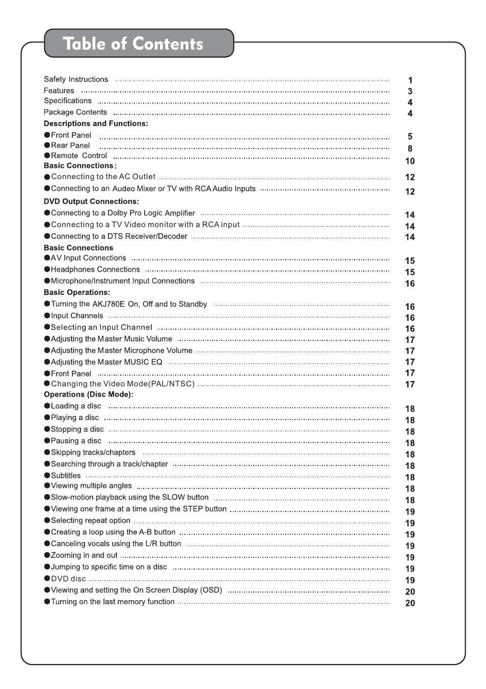 Audio2000's AKJ780E User Manual | Page 2 / 32