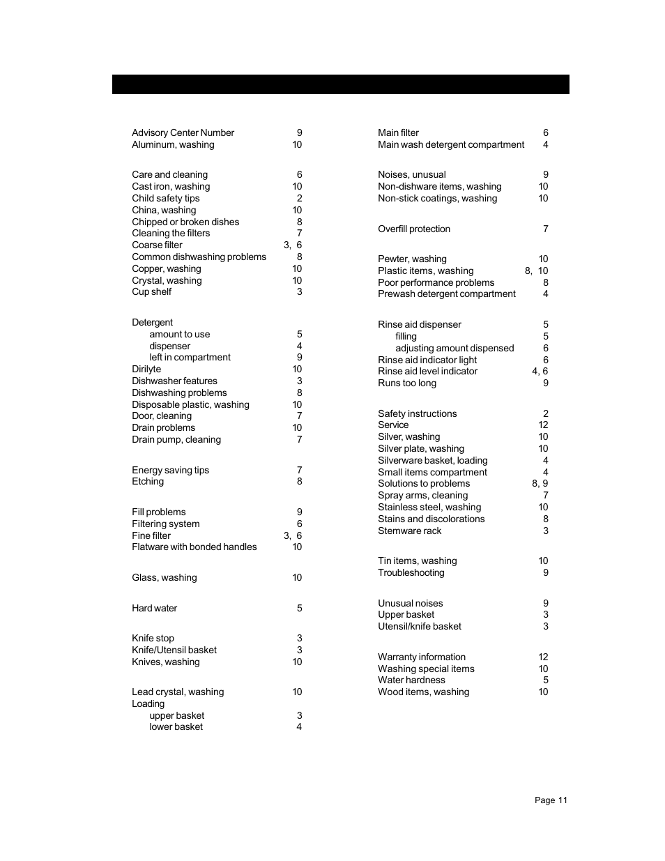 Index | ASKO D1776 User Manual | Page 11 / 12