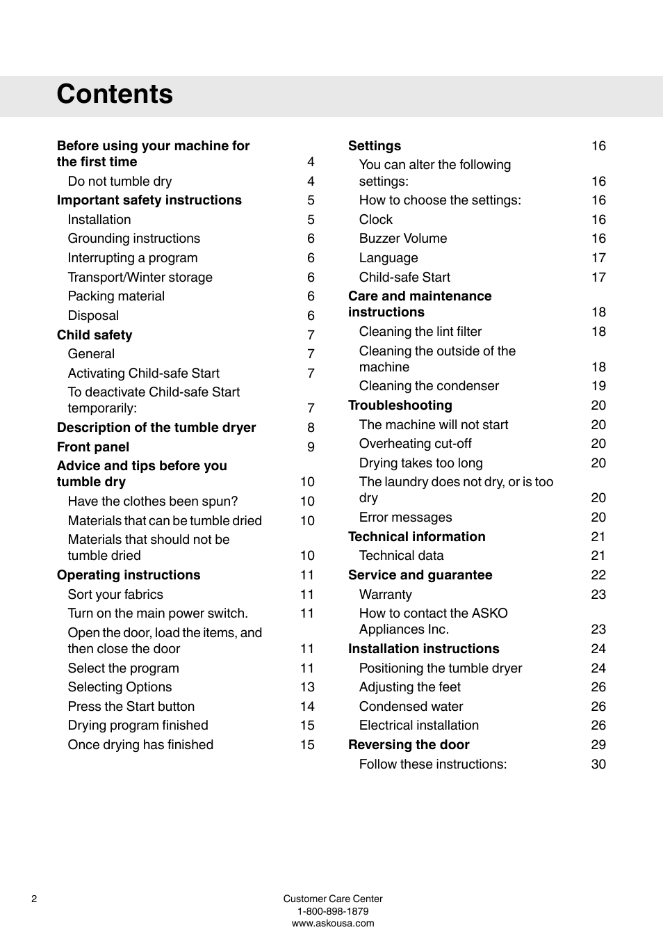 ASKO T793C User Manual | Page 2 / 32