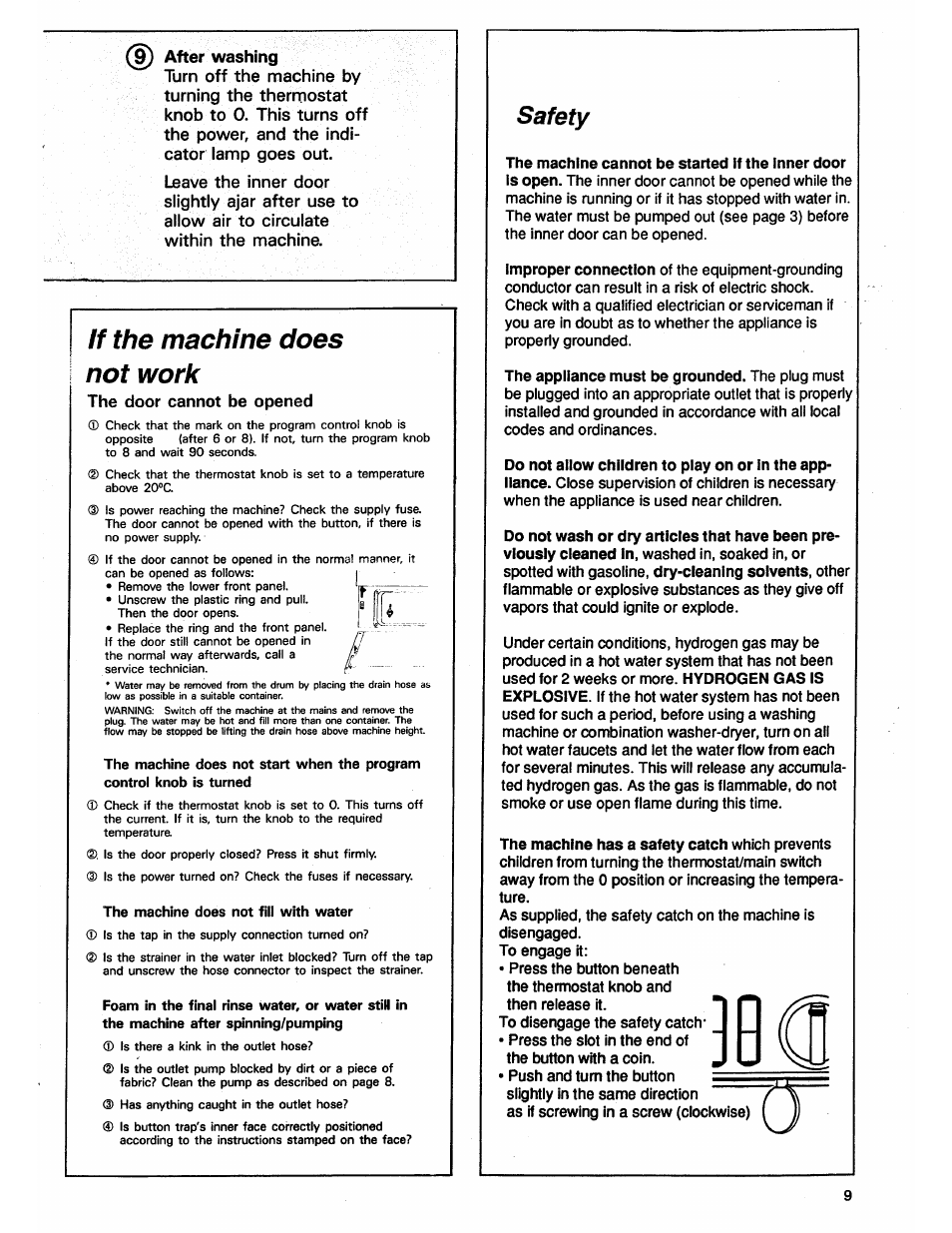 If the machine does not work, Safety | ASKO 12004 User Manual | Page 9 / 16