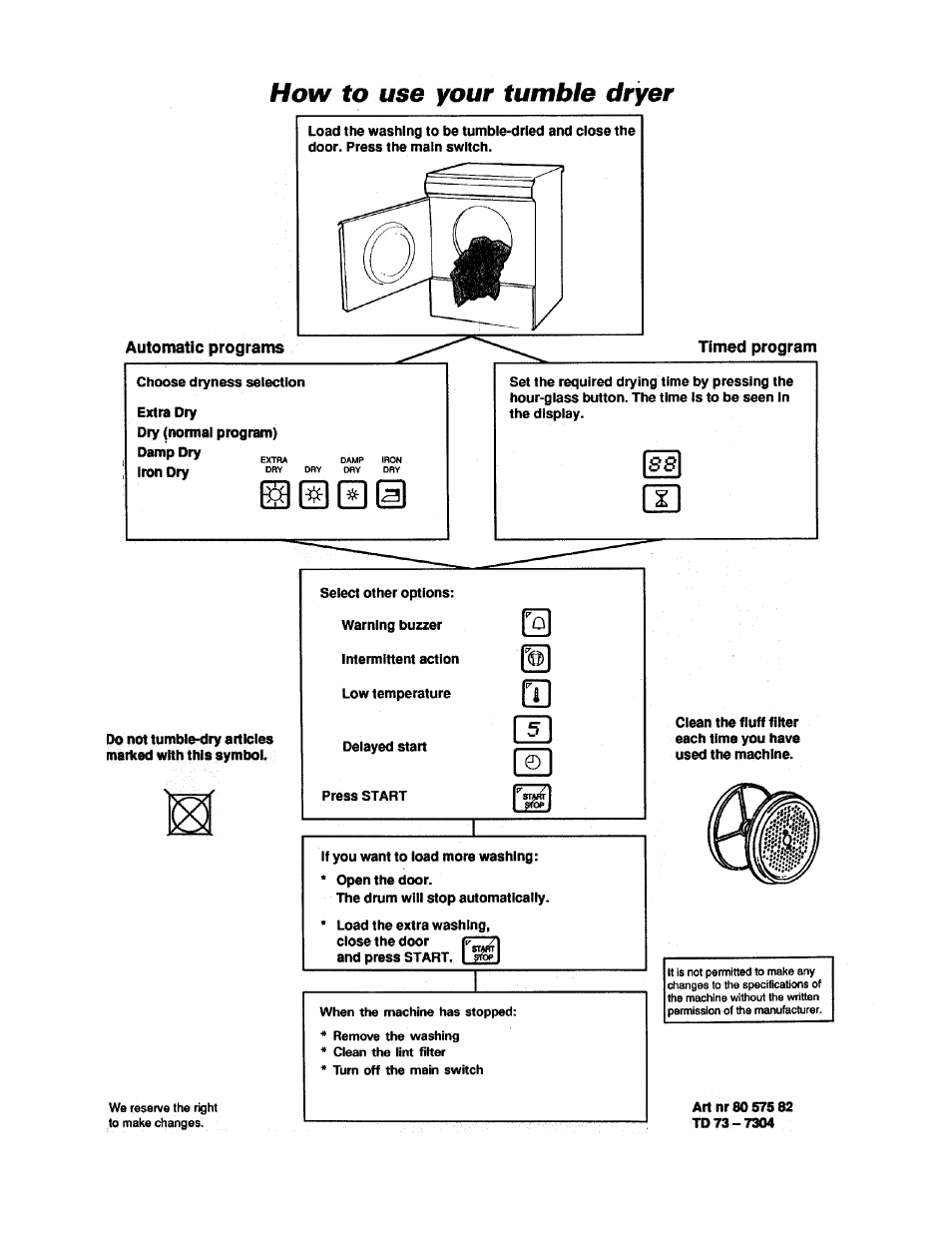 How to use your tumble dryer, Ei0h) | ASKO 7304 User Manual | Page 12 / 12