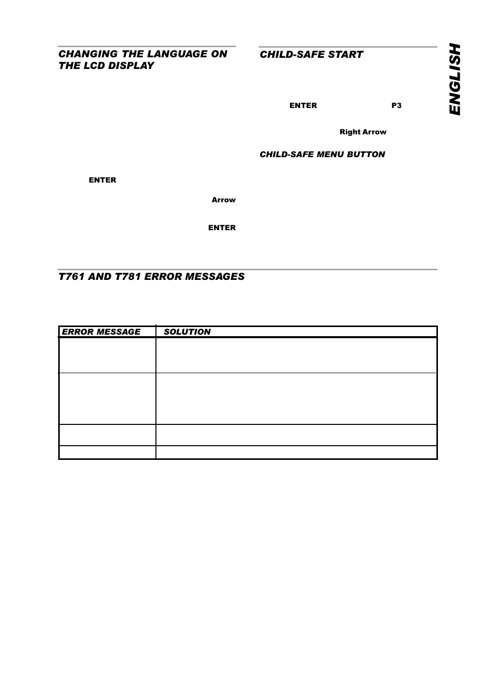 English, Changing the language on the lcd display, Child-safe start | ASKO T761 User Manual | Page 21 / 26