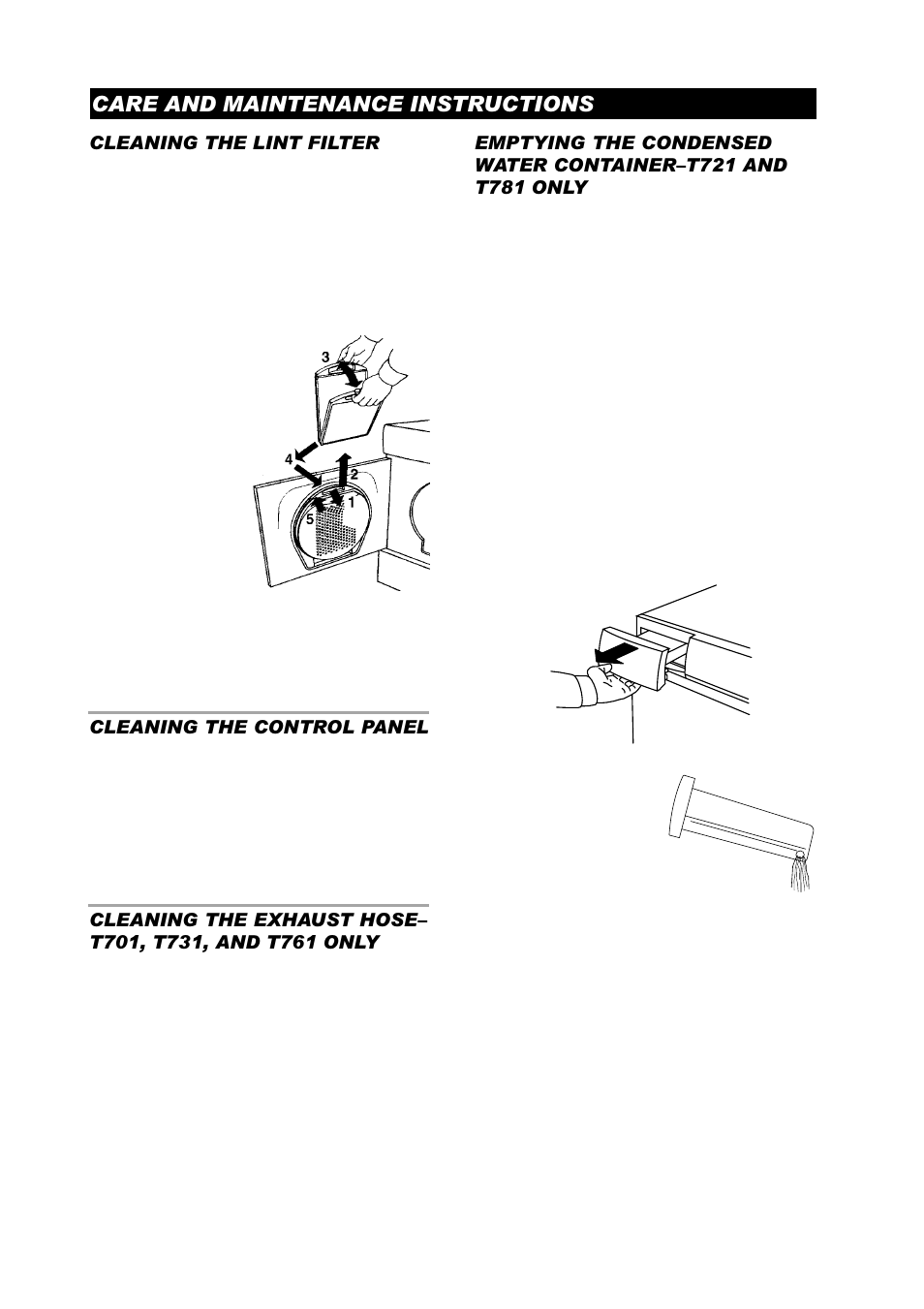 Care and maintenance instructions, Cleaning the lint filter, Cleaning the control panel | ASKO T761 User Manual | Page 22 / 26