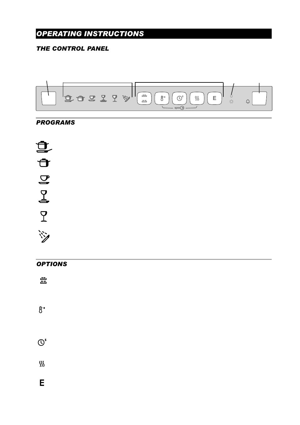 Operating instructions, Programs, The control panel | Options | ASKO D3450 User Manual | Page 7 / 16