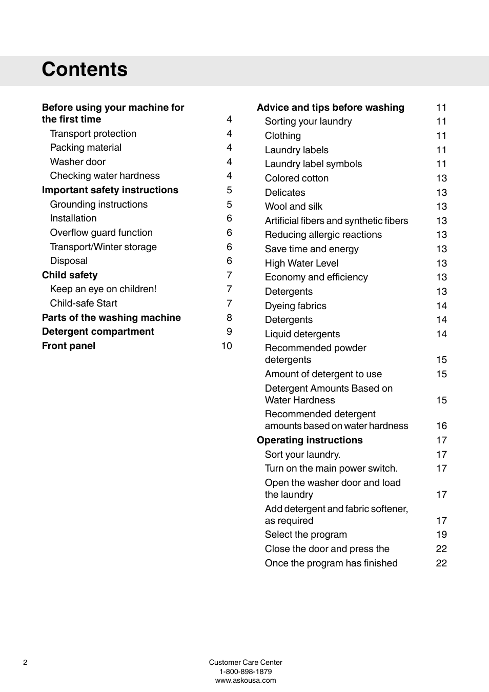 ASKO W6903 User Manual | Page 2 / 44