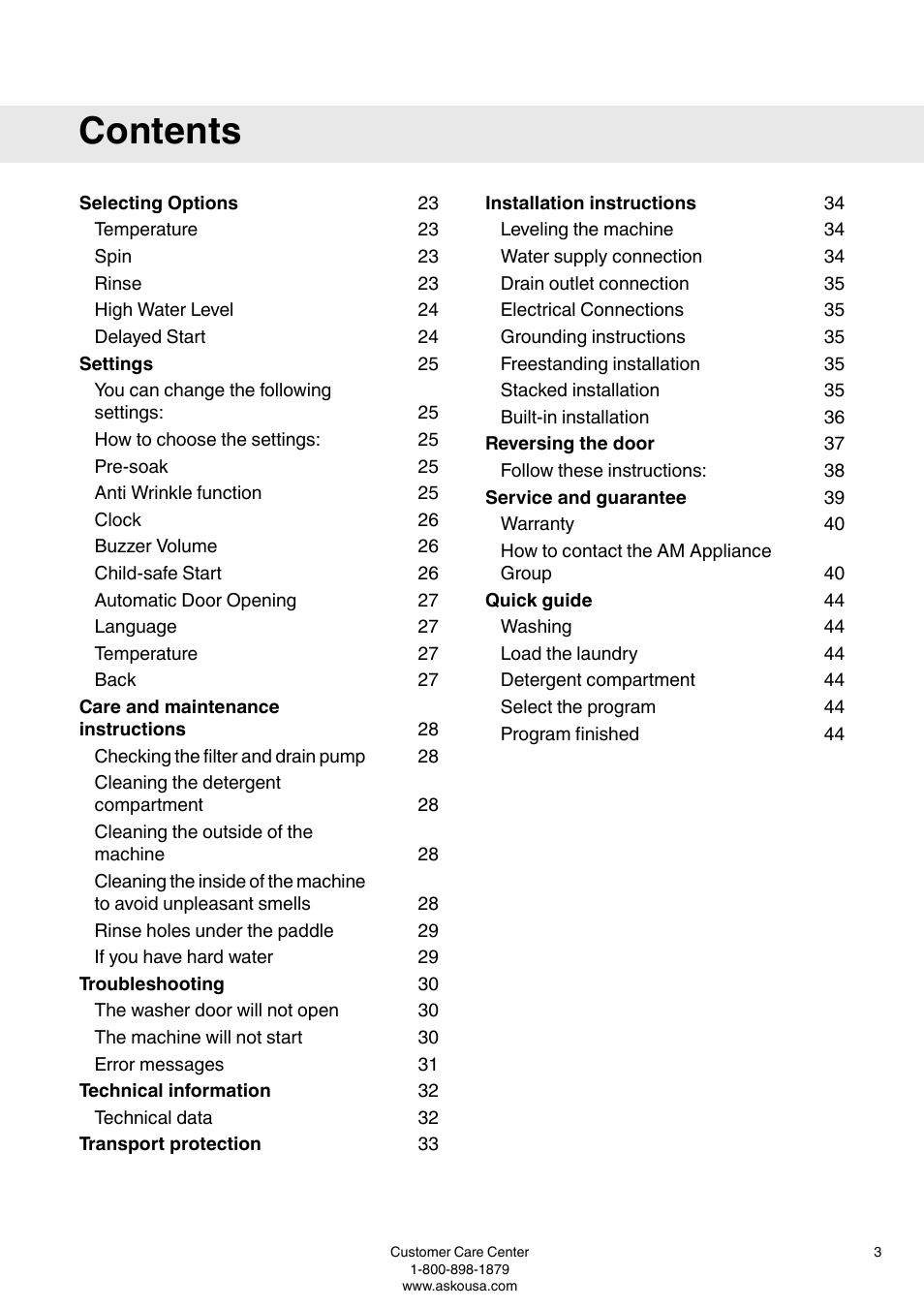 ASKO W6903 User Manual | Page 3 / 44