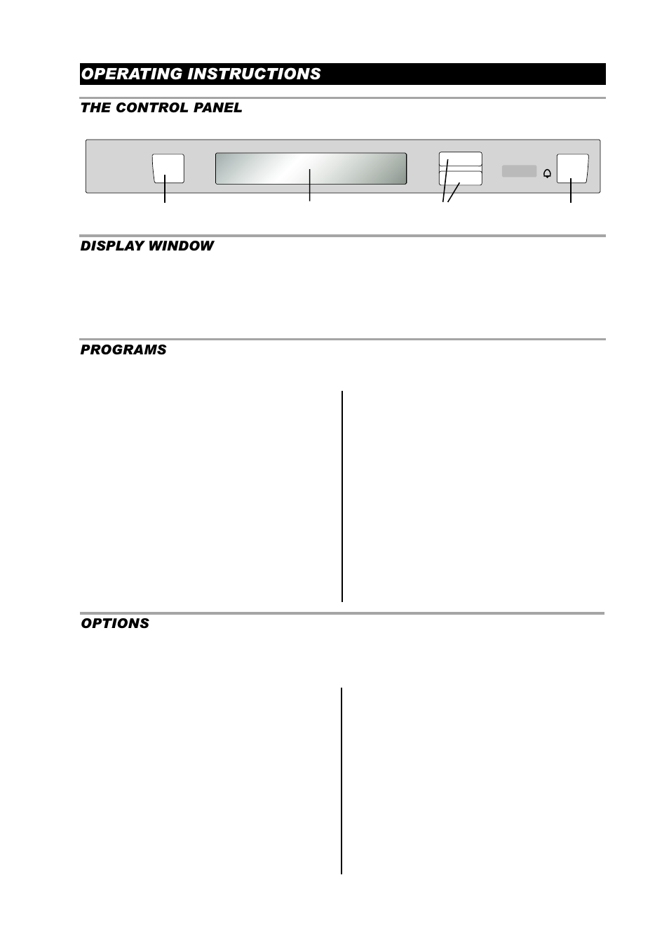 Operating instructions, Programs, The control panel | Options, Display window | ASKO D3530 User Manual | Page 7 / 16