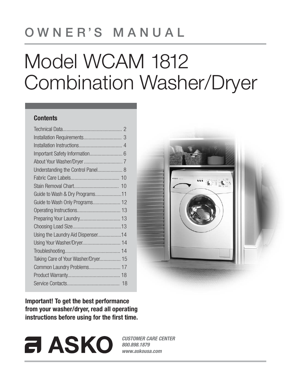 ASKO WCAM 1812 User Manual | 20 pages