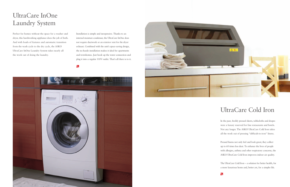 Ultracare inone laundry system, Ultracare cold iron | ASKO Washer/Dryer Combination Laundry System User Manual | Page 8 / 10