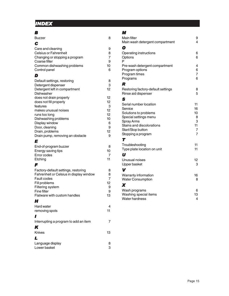 Index | ASKO D3731 User Manual | Page 15 / 16