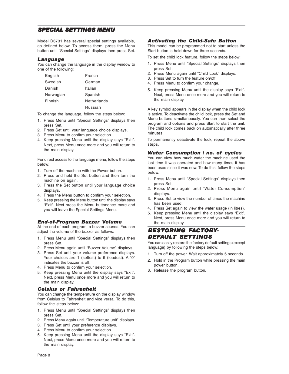 ASKO D3731 User Manual | Page 8 / 16