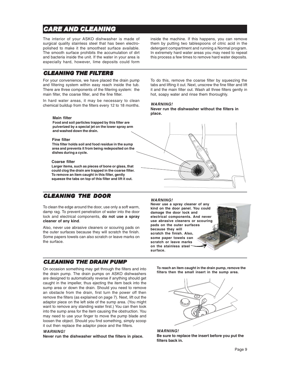 Care and cleaning | ASKO D3731 User Manual | Page 9 / 16