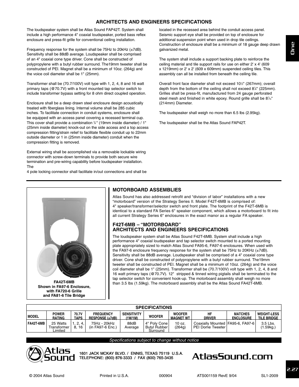 Atlas Sound STRATEGY SERIES FAP42T User Manual | Page 3 / 3