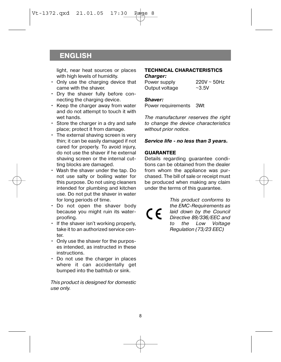 English | Vitek VT-1372 User Manual | Page 8 / 48