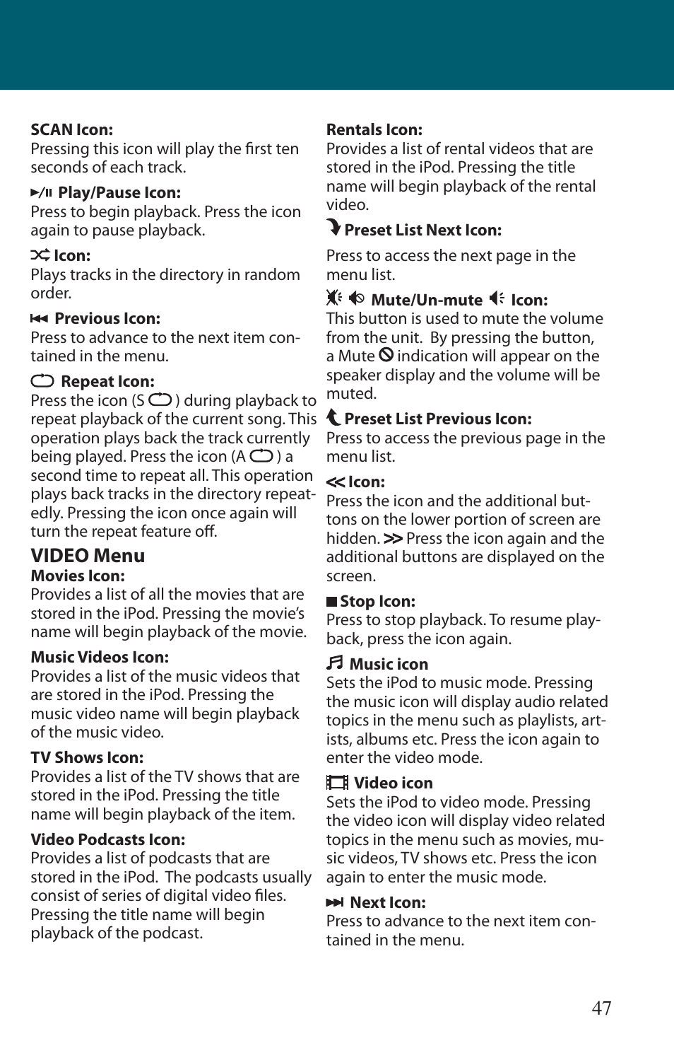 Video menu | Advent TOCLJ-OE100 User Manual | Page 47 / 64