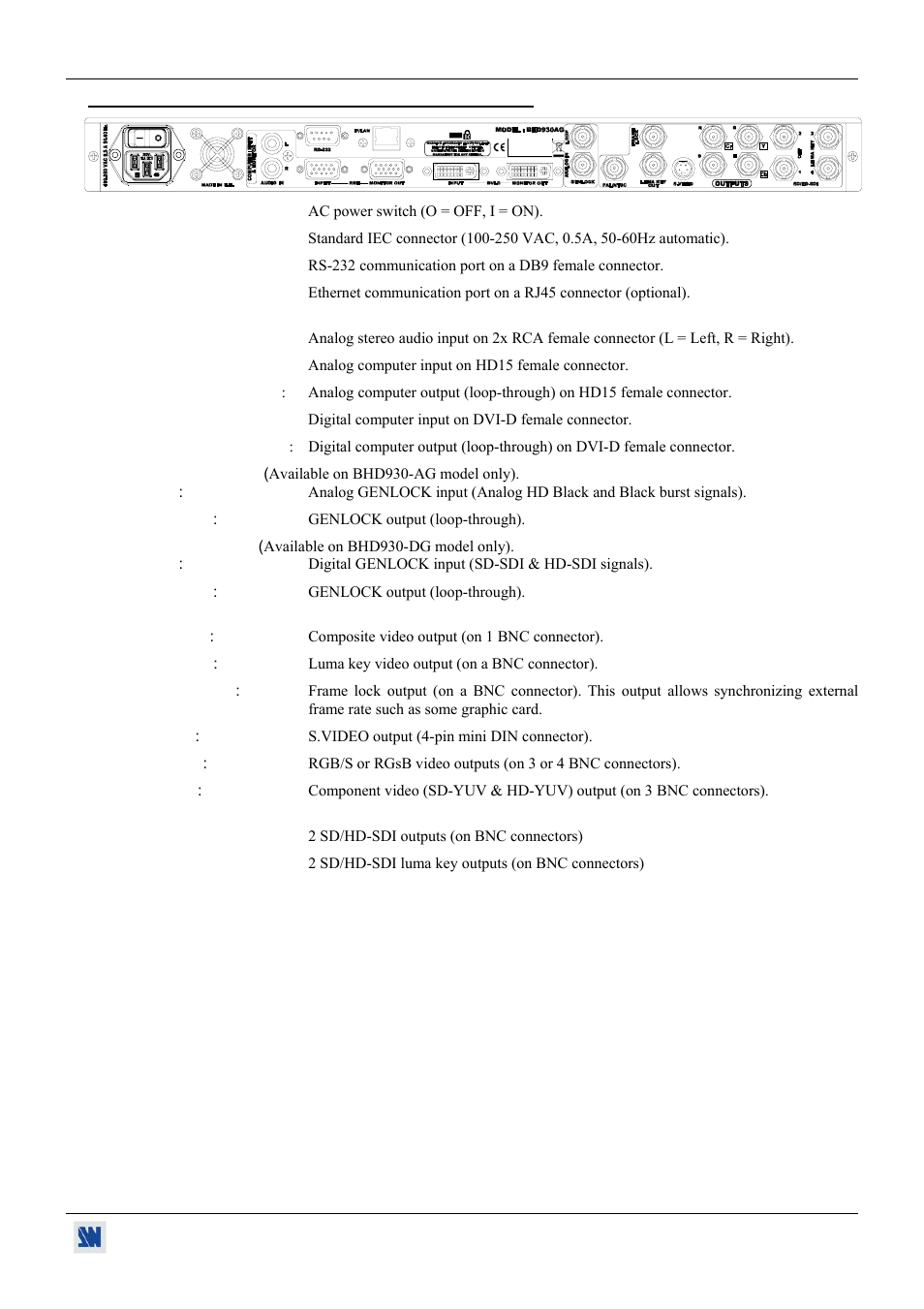 8. broad scan hd (bhd930) rear panel description | Analog Devices BHD930-AG User Manual | Page 11 / 45