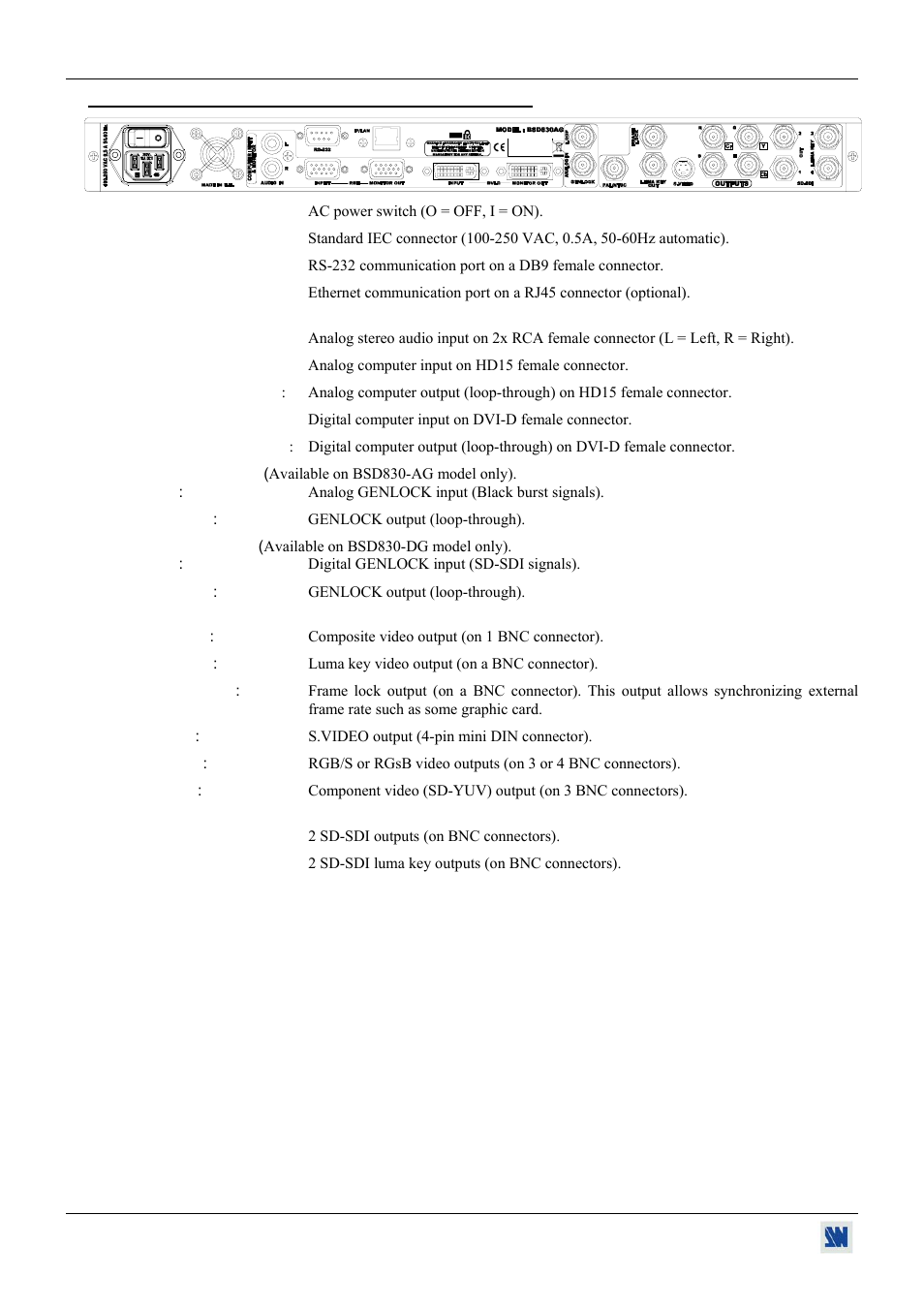 9. broad scan sdi (bsd830) rear panel description | Analog Devices BHD930-AG User Manual | Page 12 / 45