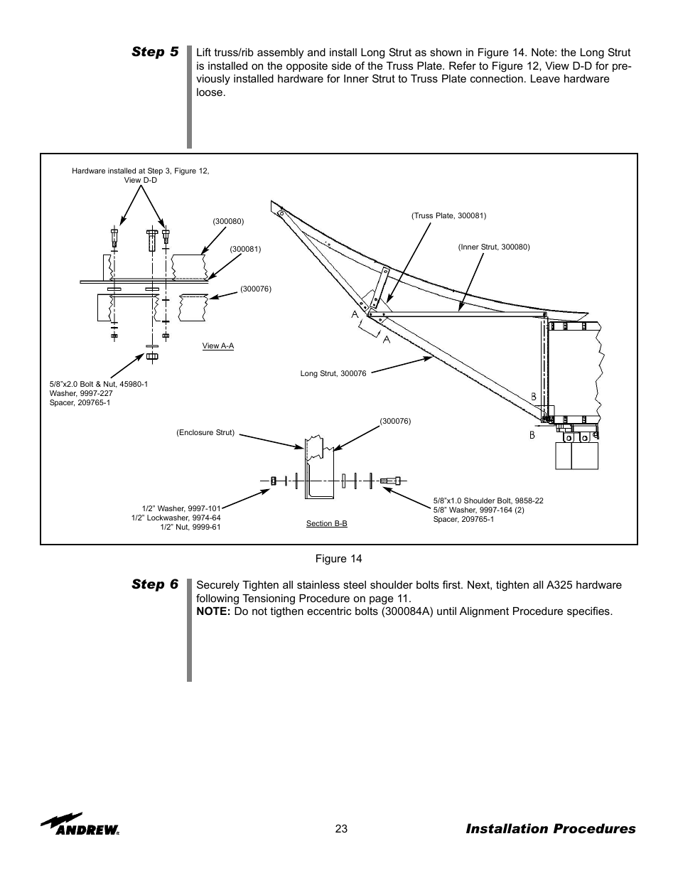 Step 5, Installation procedures, Step 6 | Andrew ES76PK-1 User Manual | Page 21 / 52