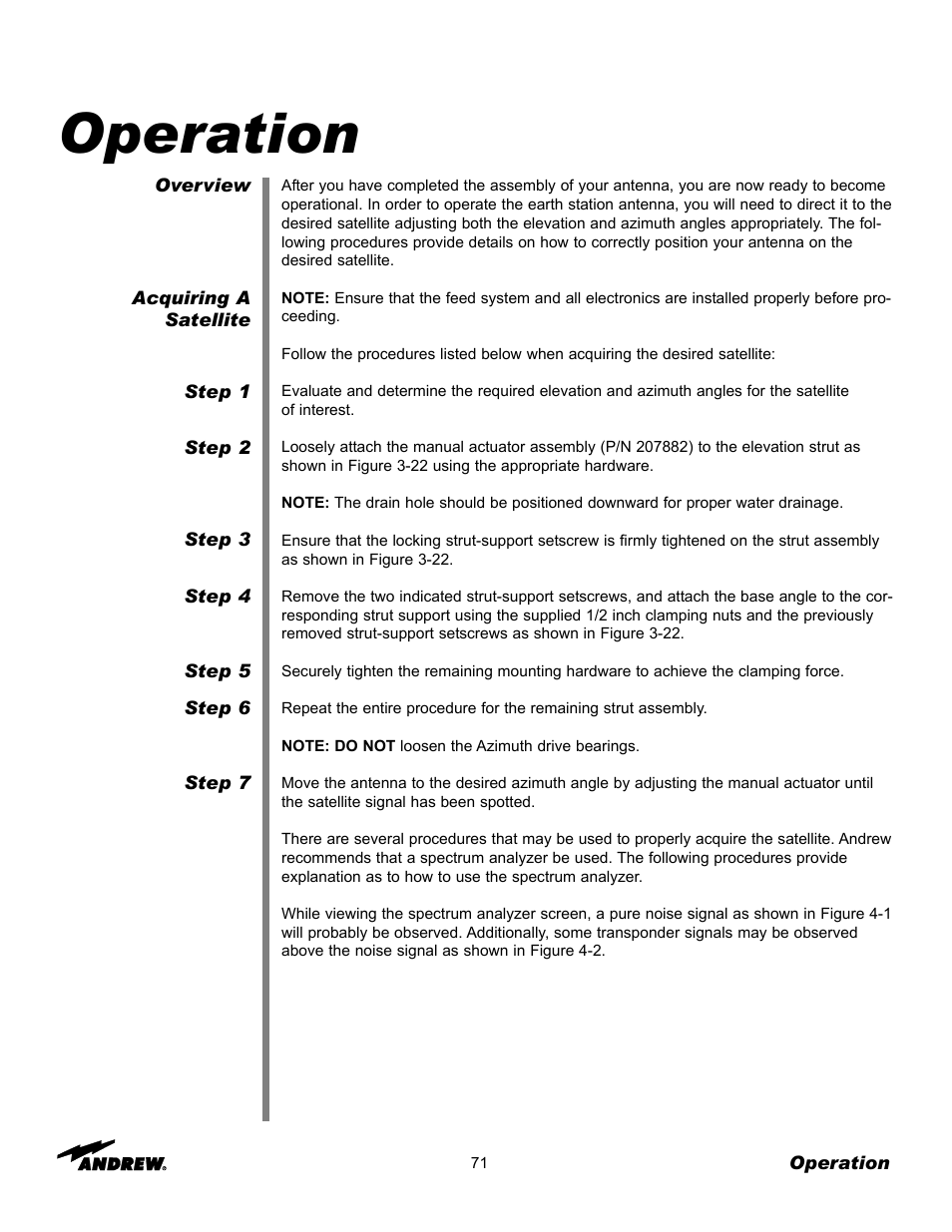 Operation | Andrew 3.7-Meter Earth Station Antenna User Manual | Page 71 / 86