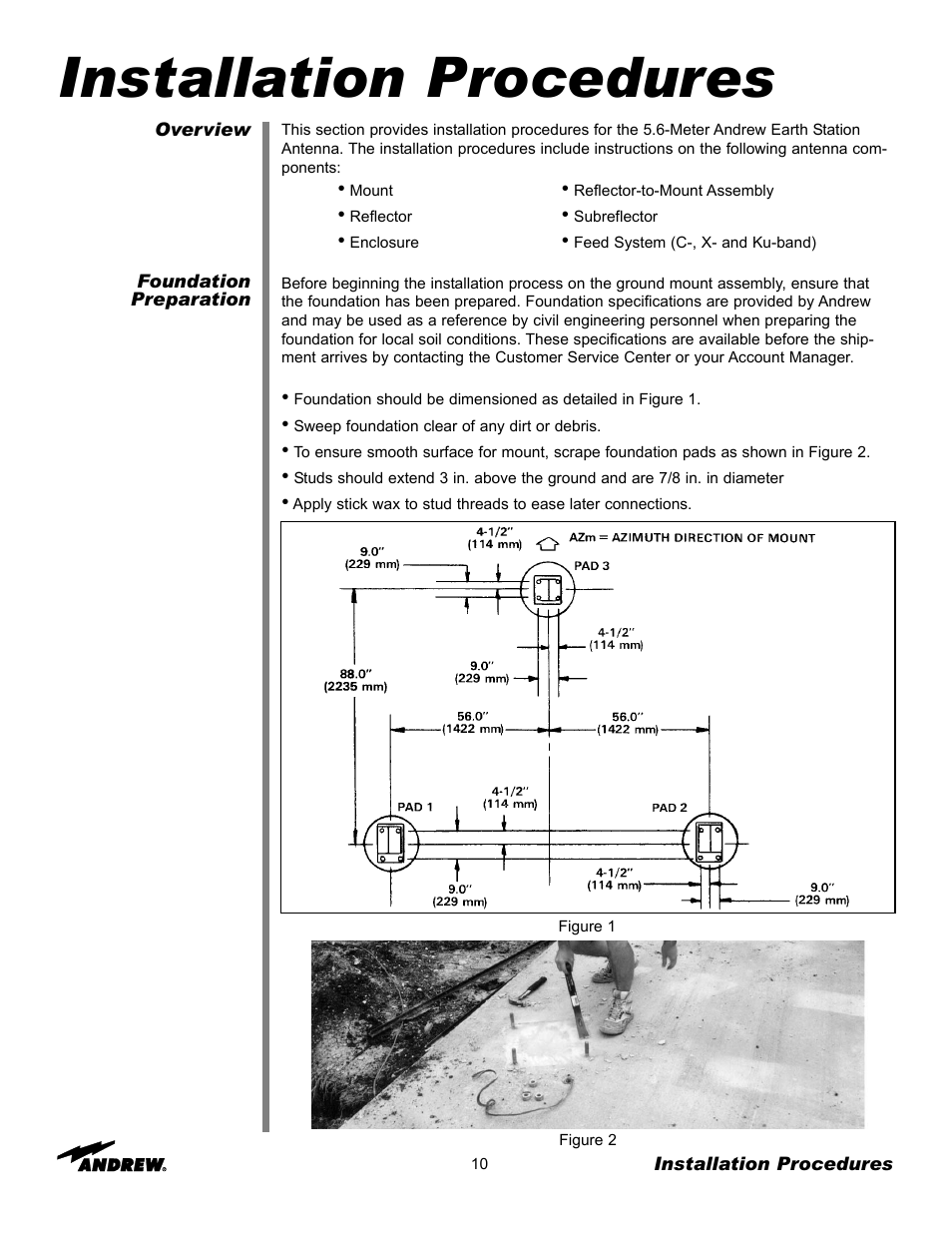 Installation procedures | Andrew 5.6-Meter ESA User Manual | Page 10 / 54