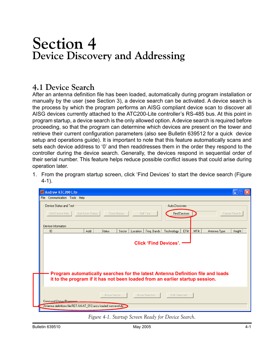 Device discovery and addressing, 1 device search | Andrew ATC200-Lite User Manual | Page 25 / 66