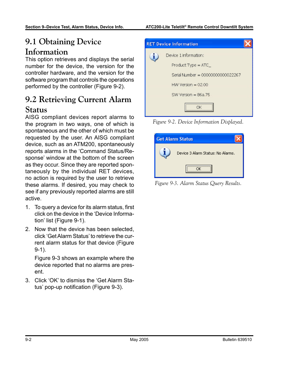 1 obtaining device information, 2 retrieving current alarm status | Andrew ATC200-Lite User Manual | Page 56 / 66