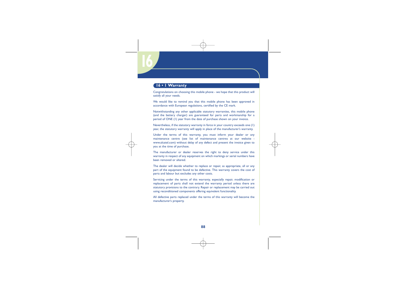 Warranty | Alcatel Carrier Internetworking Solutions One Touch 500 User Manual | Page 89 / 98