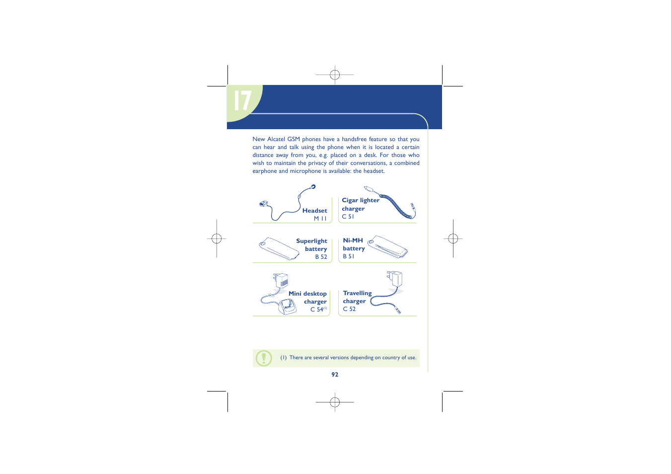 Accessories | Alcatel Carrier Internetworking Solutions One Touch 500 User Manual | Page 93 / 98