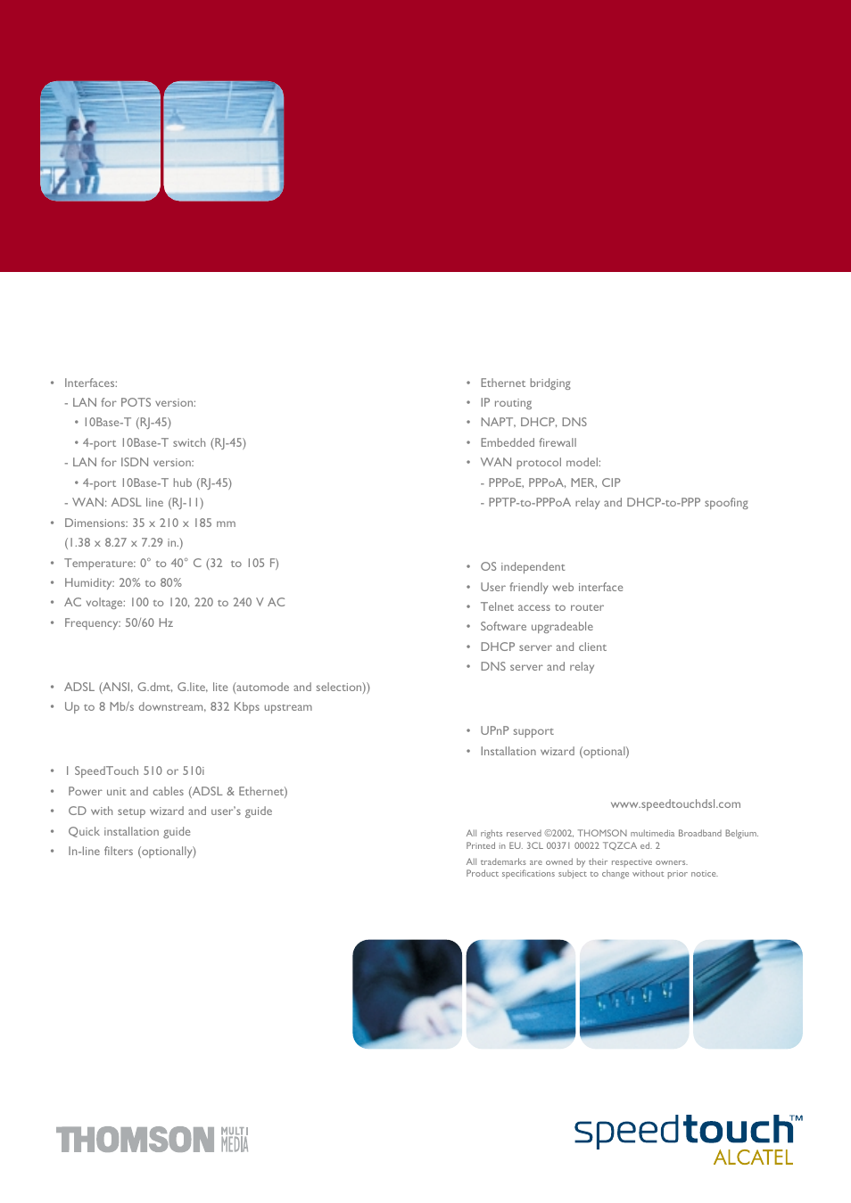 Multi-user adsl gateway, Technical summary | Alcatel Carrier Internetworking Solutions SpeedTouch 510i User Manual | Page 2 / 2