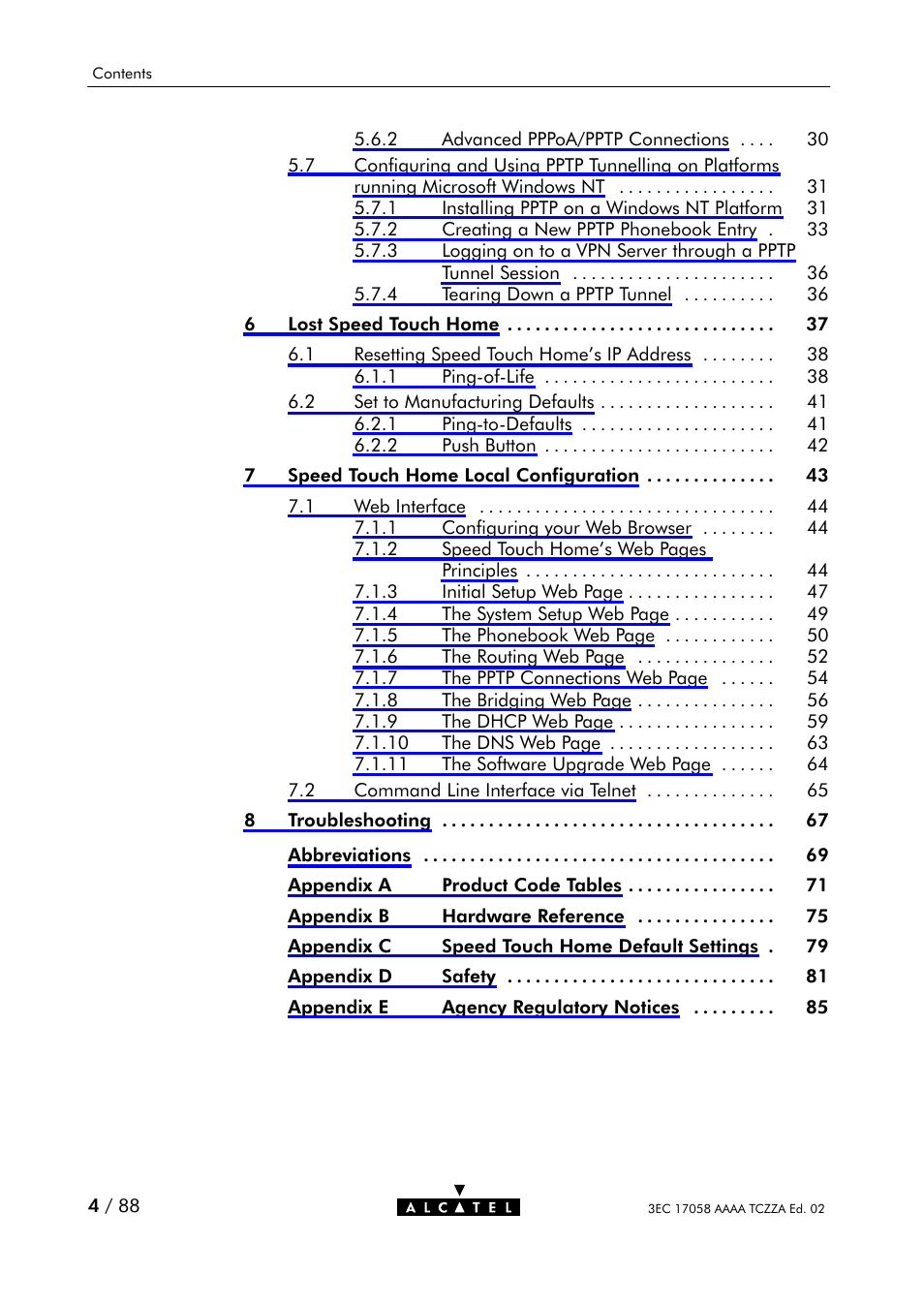 Alcatel Carrier Internetworking Solutions SpeedTouch Speed Touch Home Asymmetric Digital Subscriber Line (ADSL) Modem User Manual | Page 4 / 87