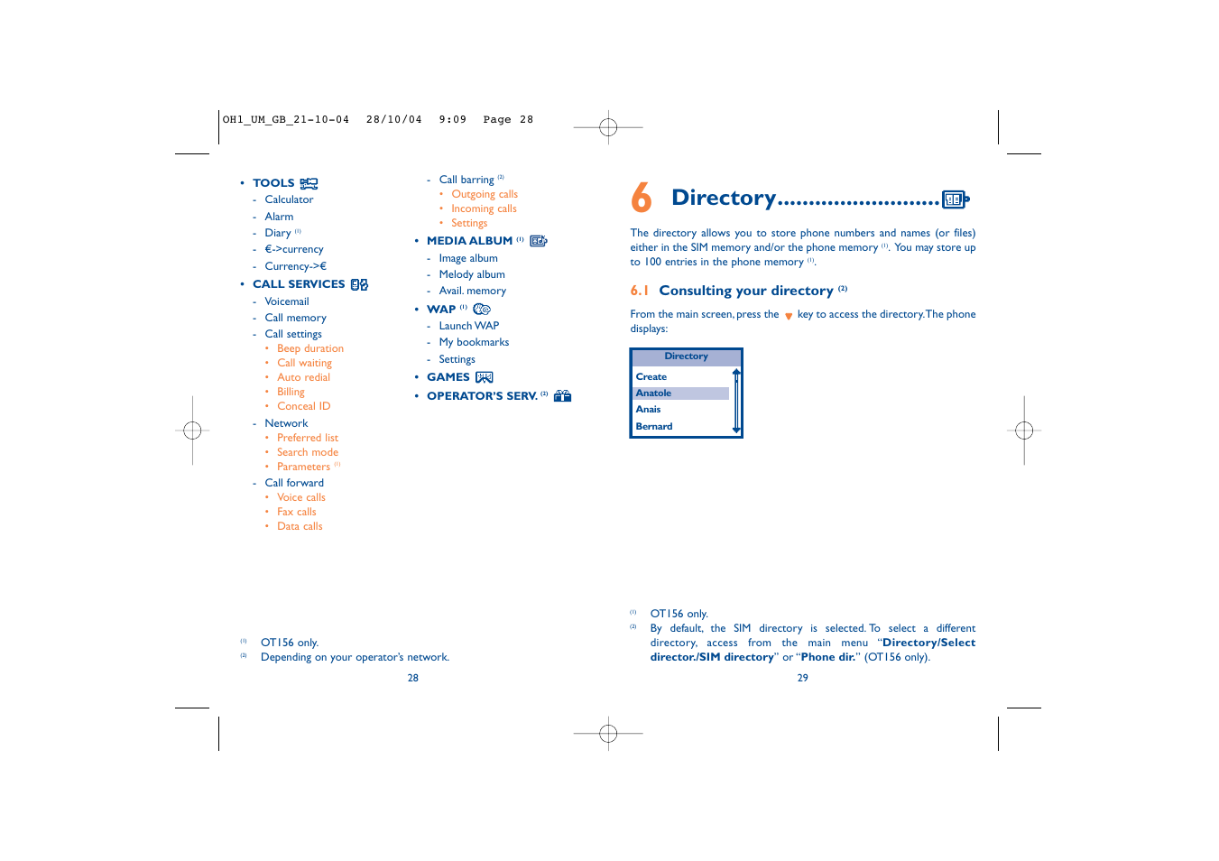 Directory | Alcatel Carrier Internetworking Solutions Onetouch 155 User Manual | Page 16 / 40