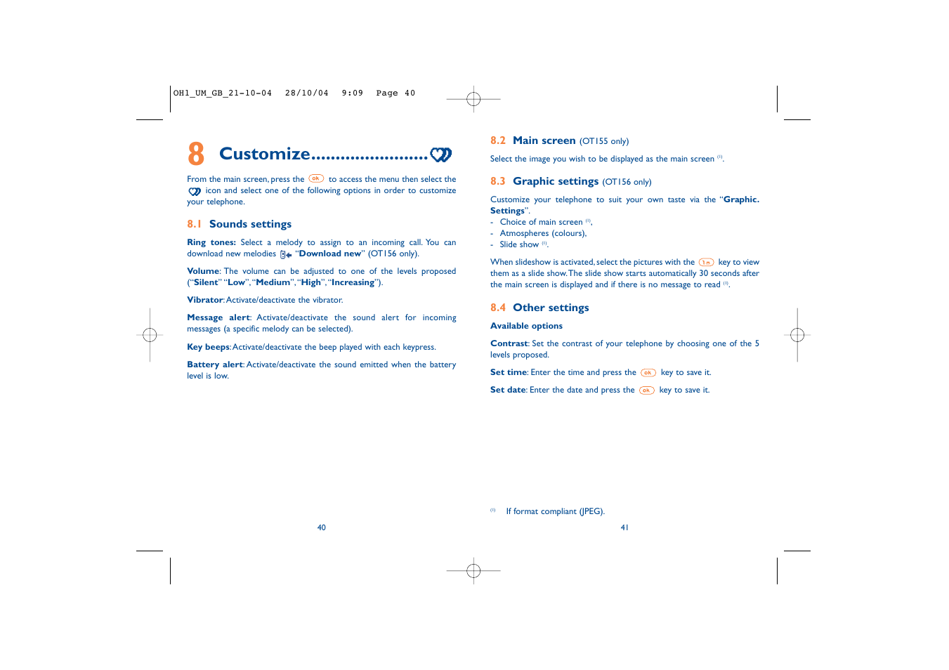 Customize | Alcatel Carrier Internetworking Solutions Onetouch 155 User Manual | Page 22 / 40