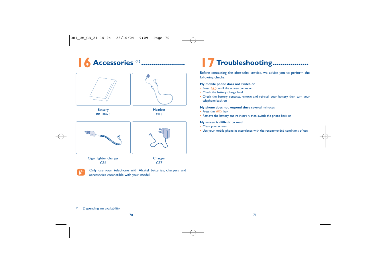 Troubleshooting, Accessories | Alcatel Carrier Internetworking Solutions Onetouch 155 User Manual | Page 37 / 40