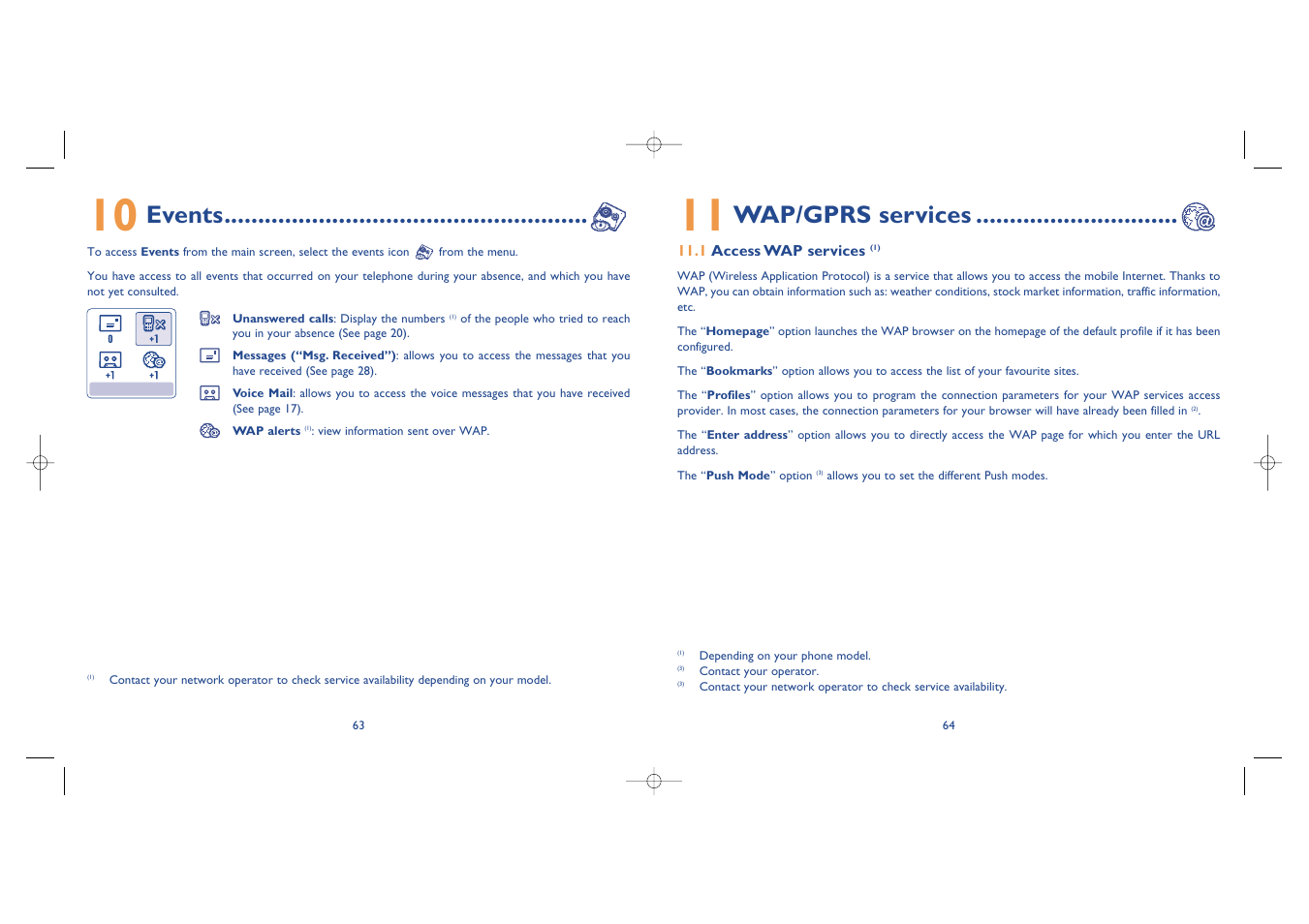 Wap/gprs services, Events | Alcatel Carrier Internetworking Solutions One Touch 535-735 User Manual | Page 33 / 49